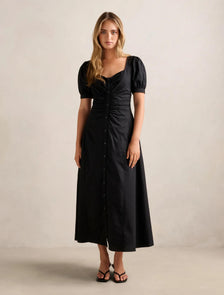Taryn Gathered Front Midi Dress Black