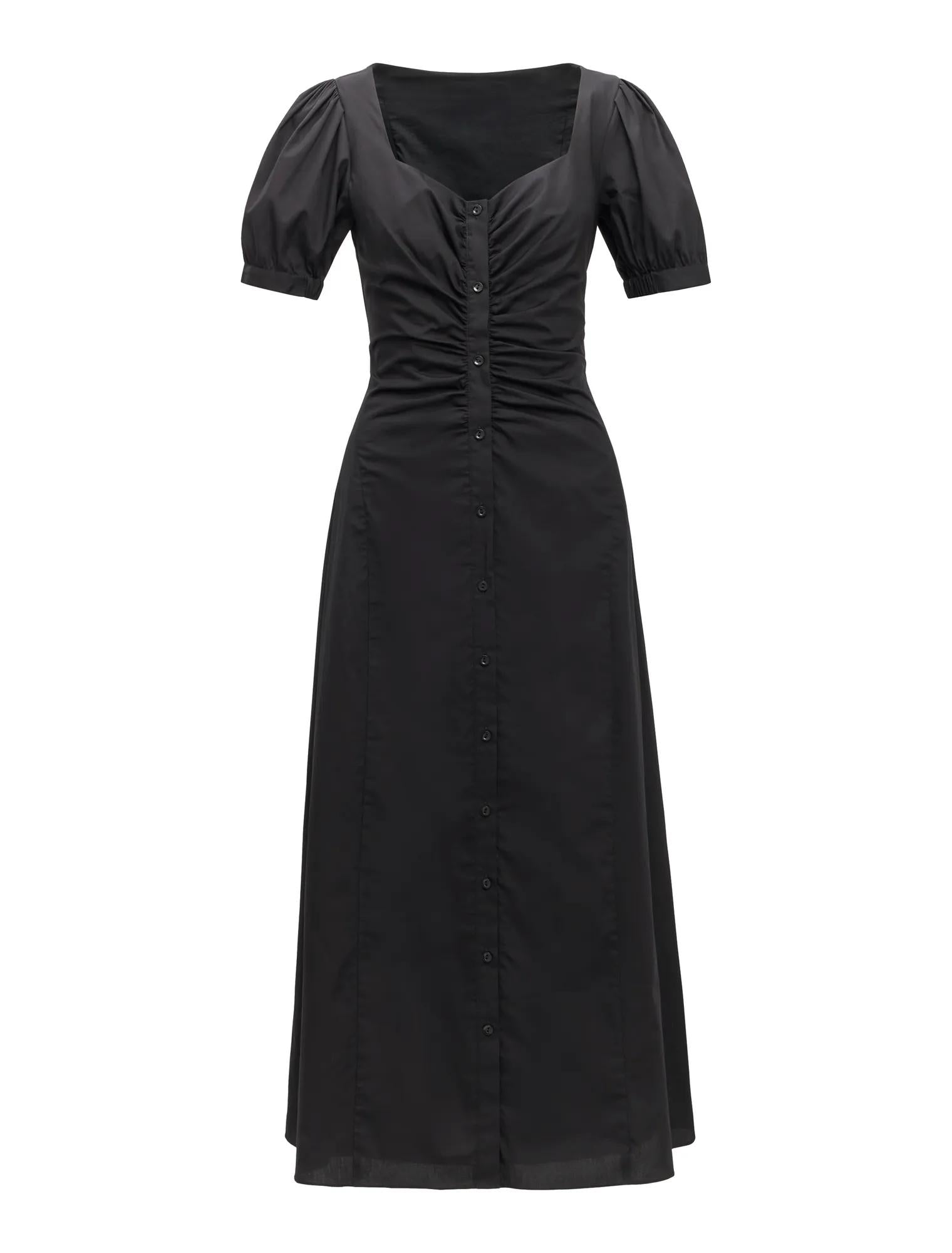 Taryn Gathered Front Midi Dress Black_mannequin