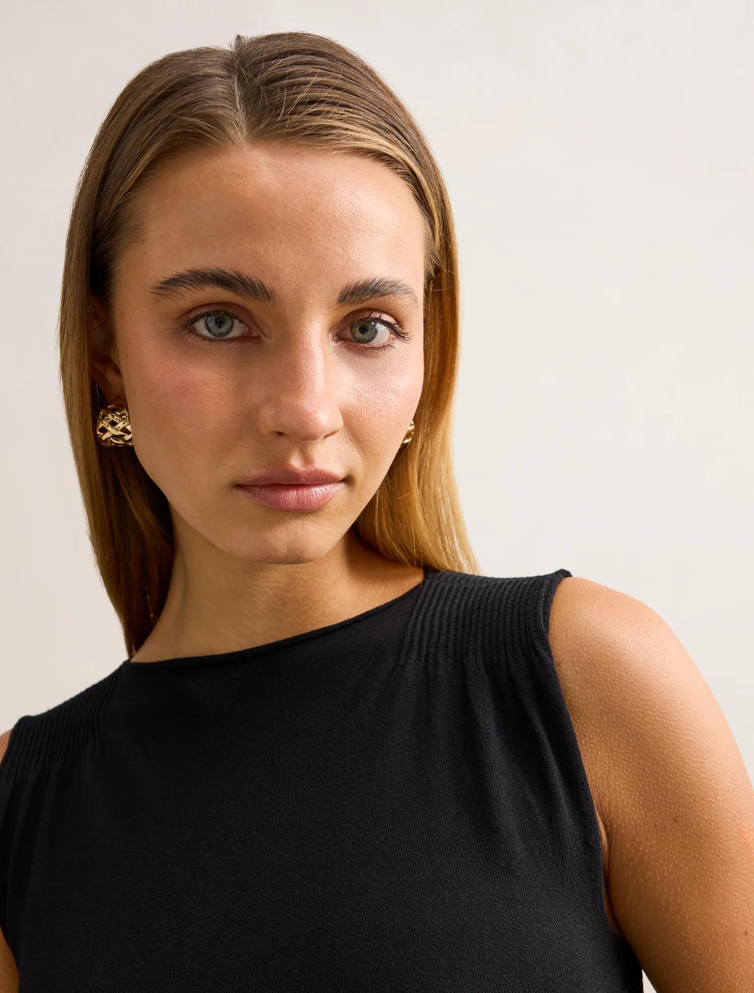 Karlie Rib Detail Knit Top Black