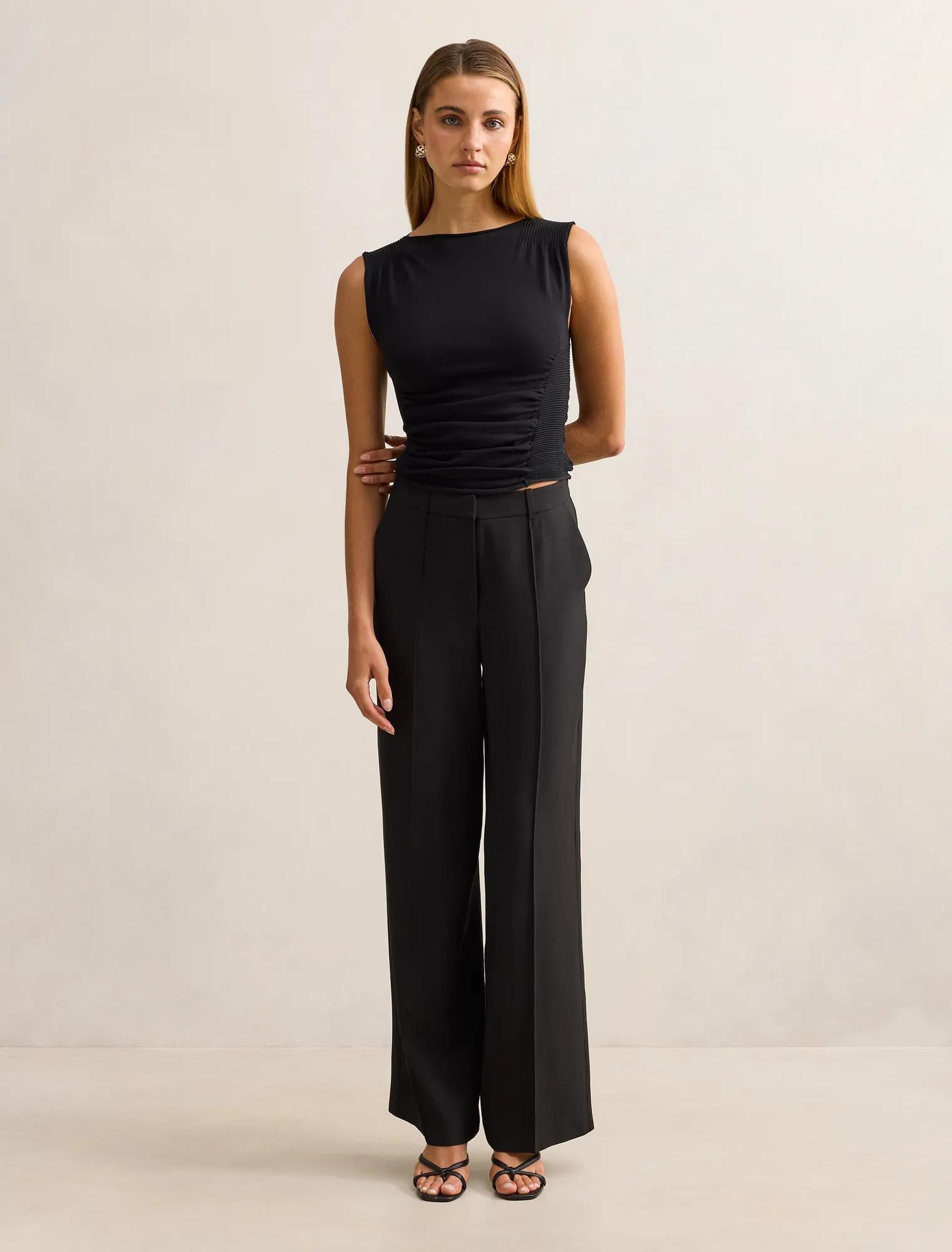Karlie Rib Detail Knit Top Black