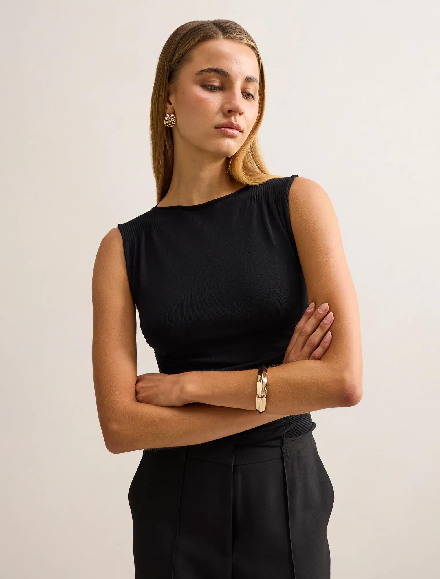 Karlie Rib Detail Knit Top Black