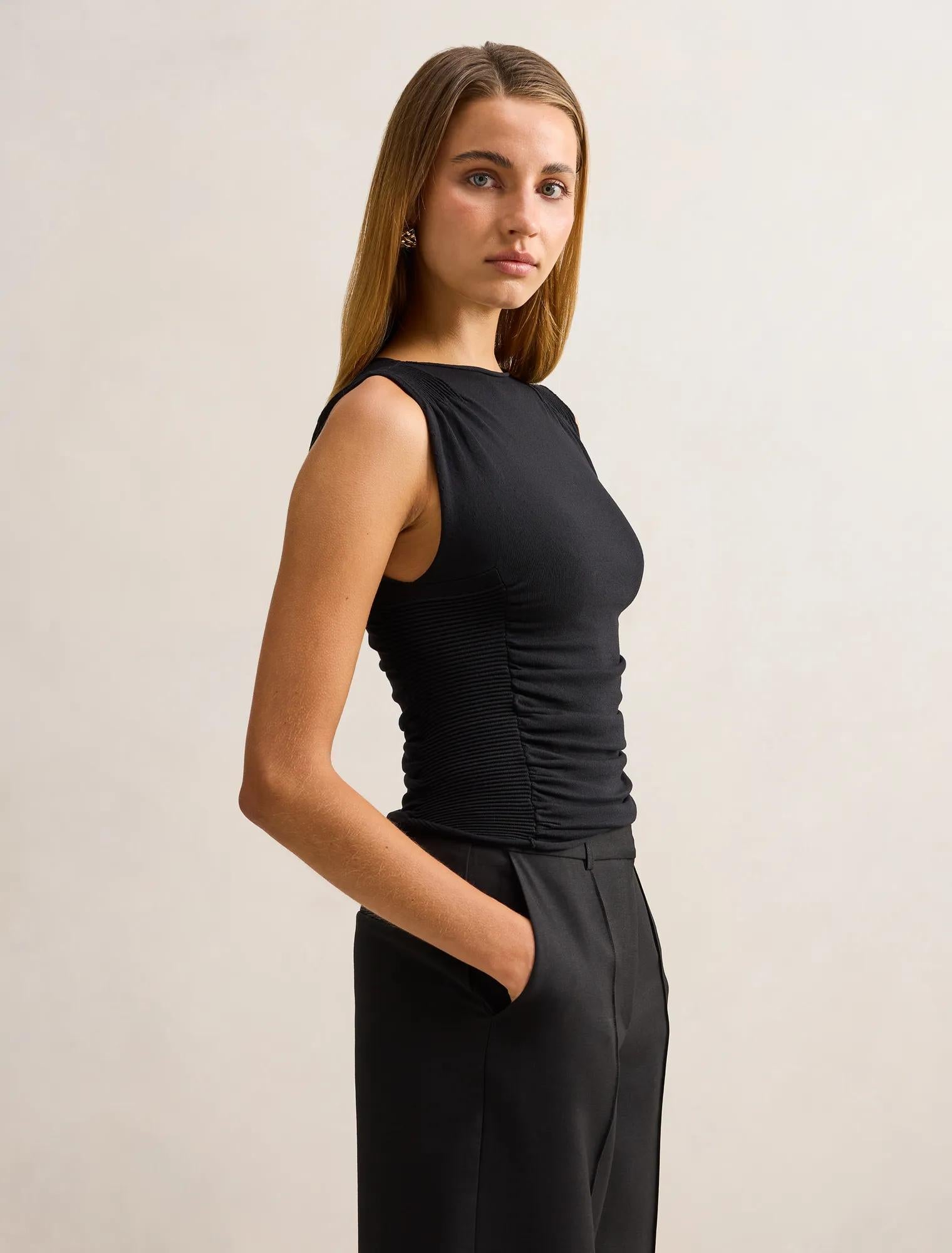 Karlie Rib Detail Knit Top Black
