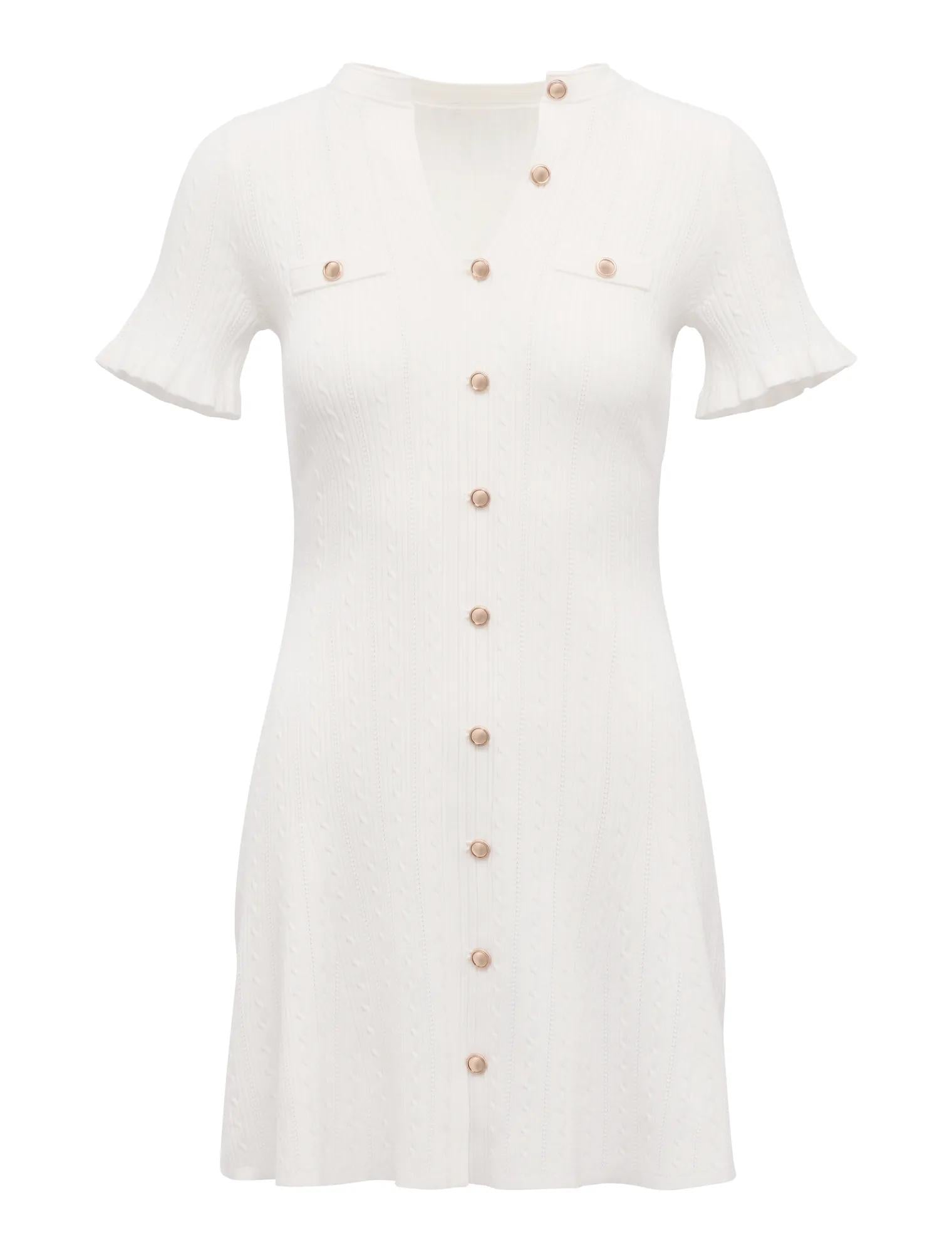Violetta Stitch Interest Mini Dress Cream_mannequin