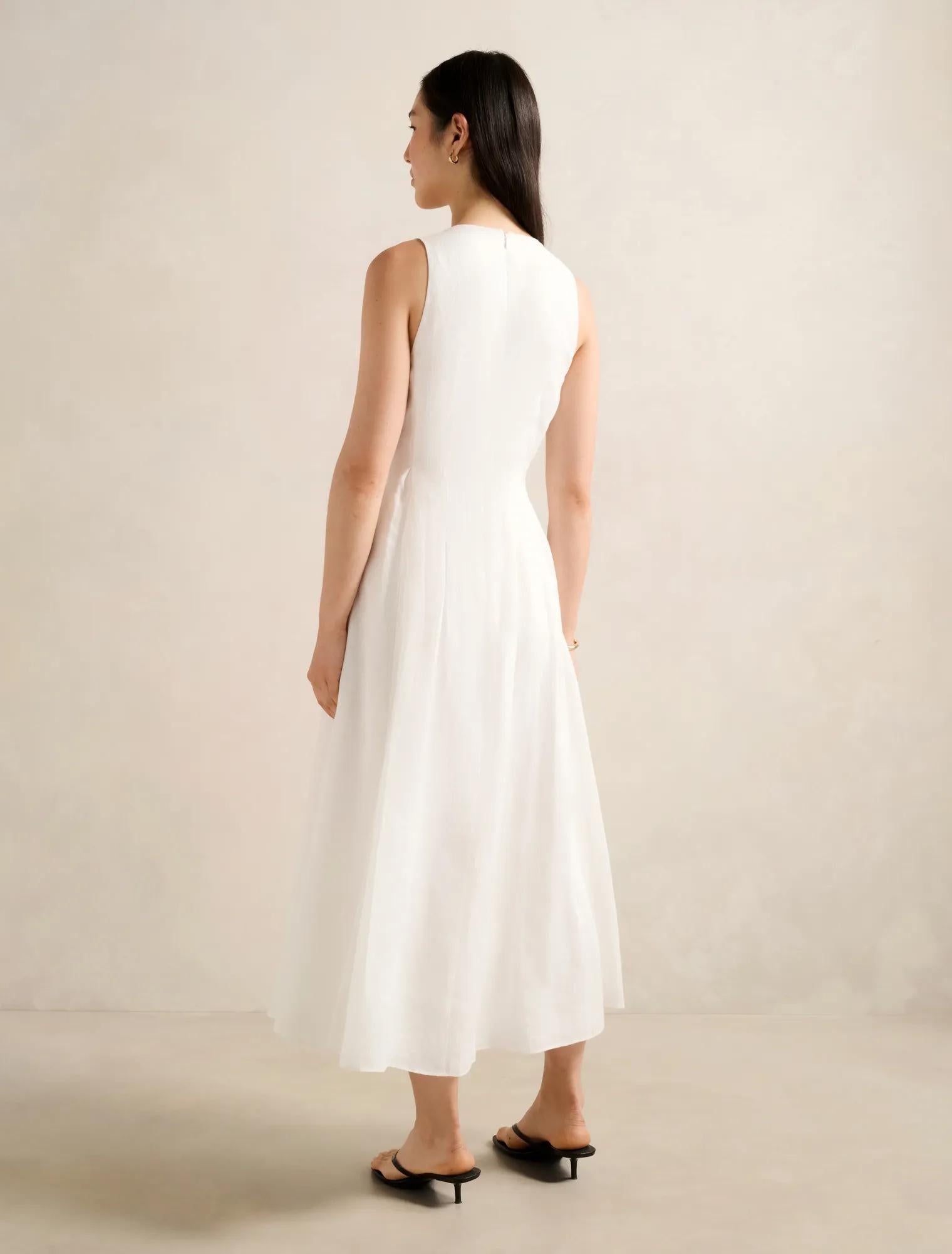 Pia Button Front Linen Midi Dress Porcelain