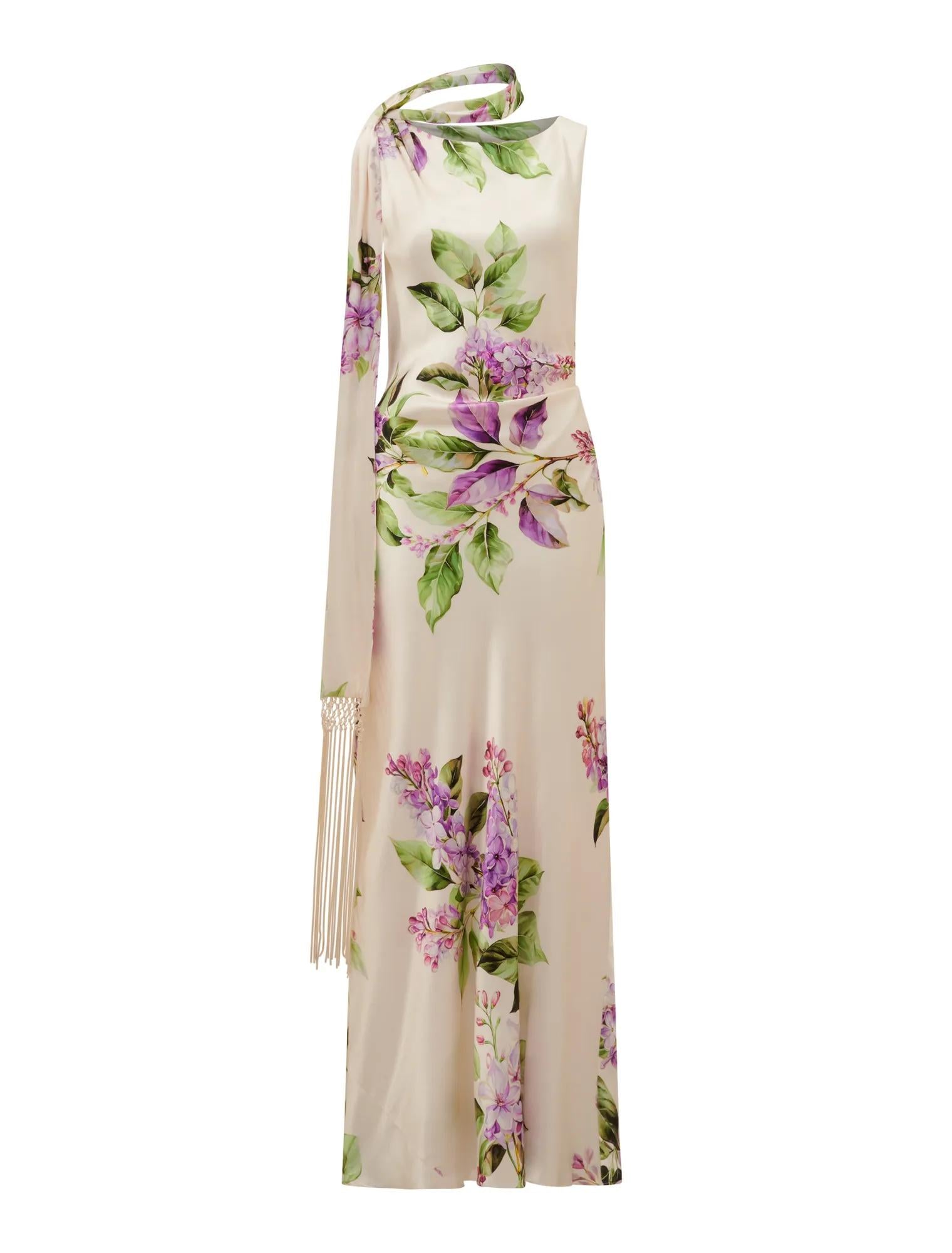 Ariane Tassel Scarf Satin Maxi Dress Hillcroft Floral_mannequin