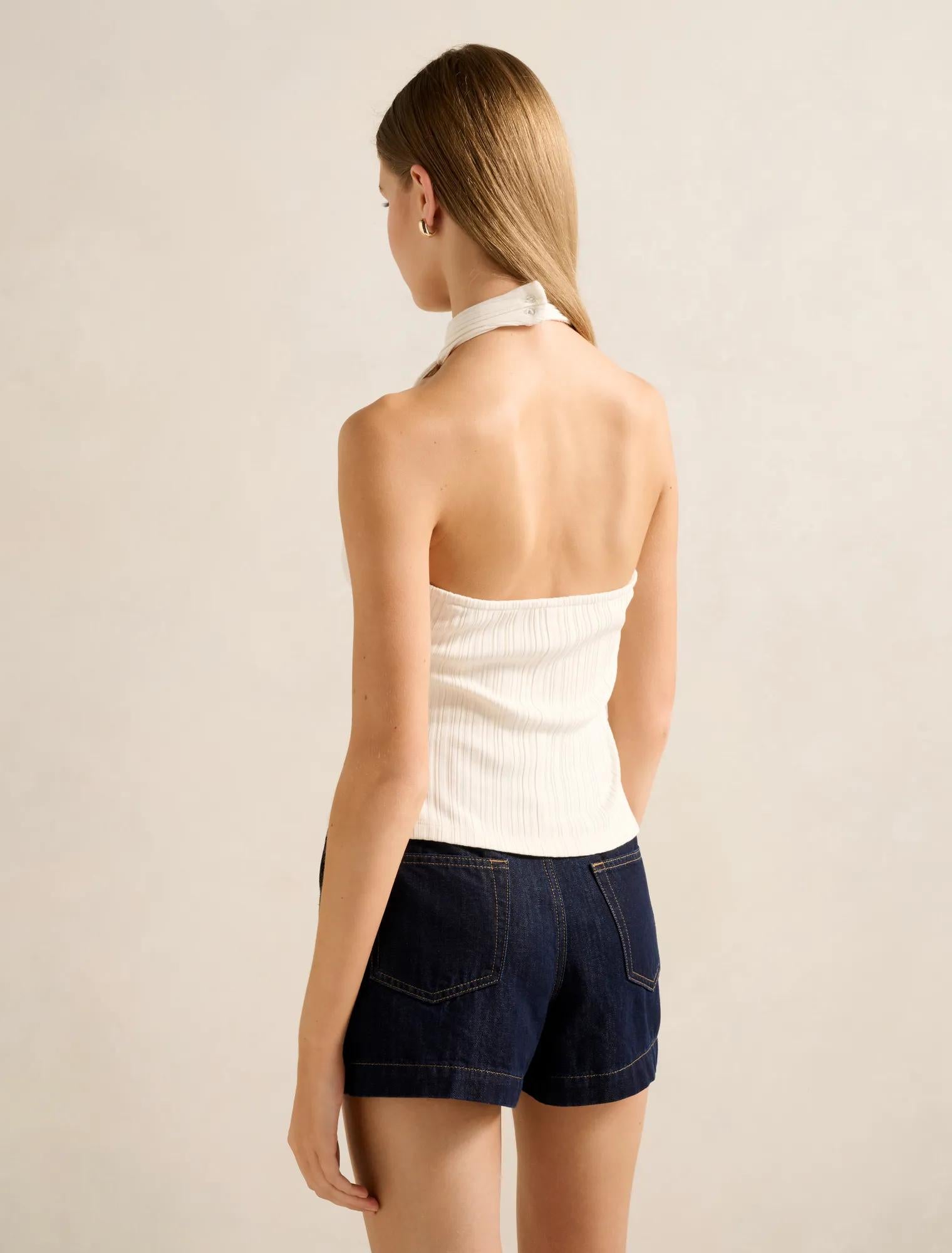 Maeve Rib Halter Top Cream