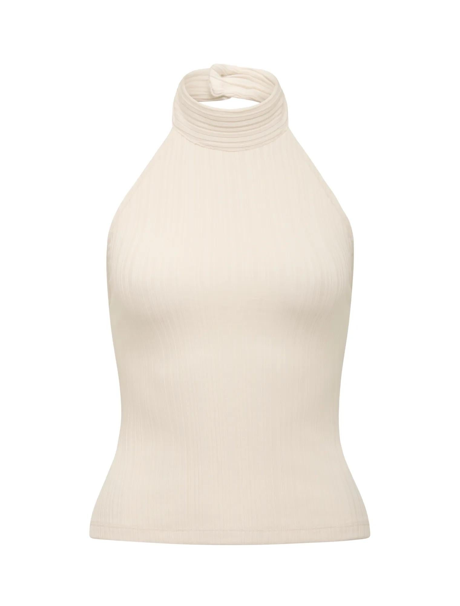 Maeve Rib Halter Top Cream