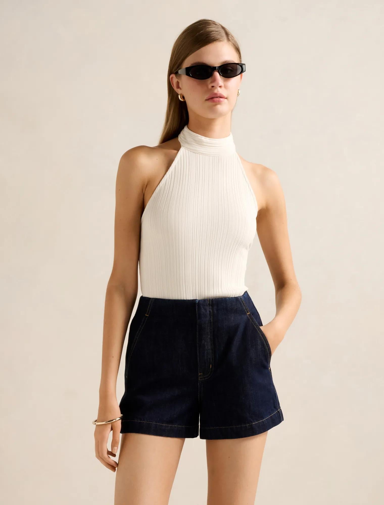Maeve Rib Halter Top Cream