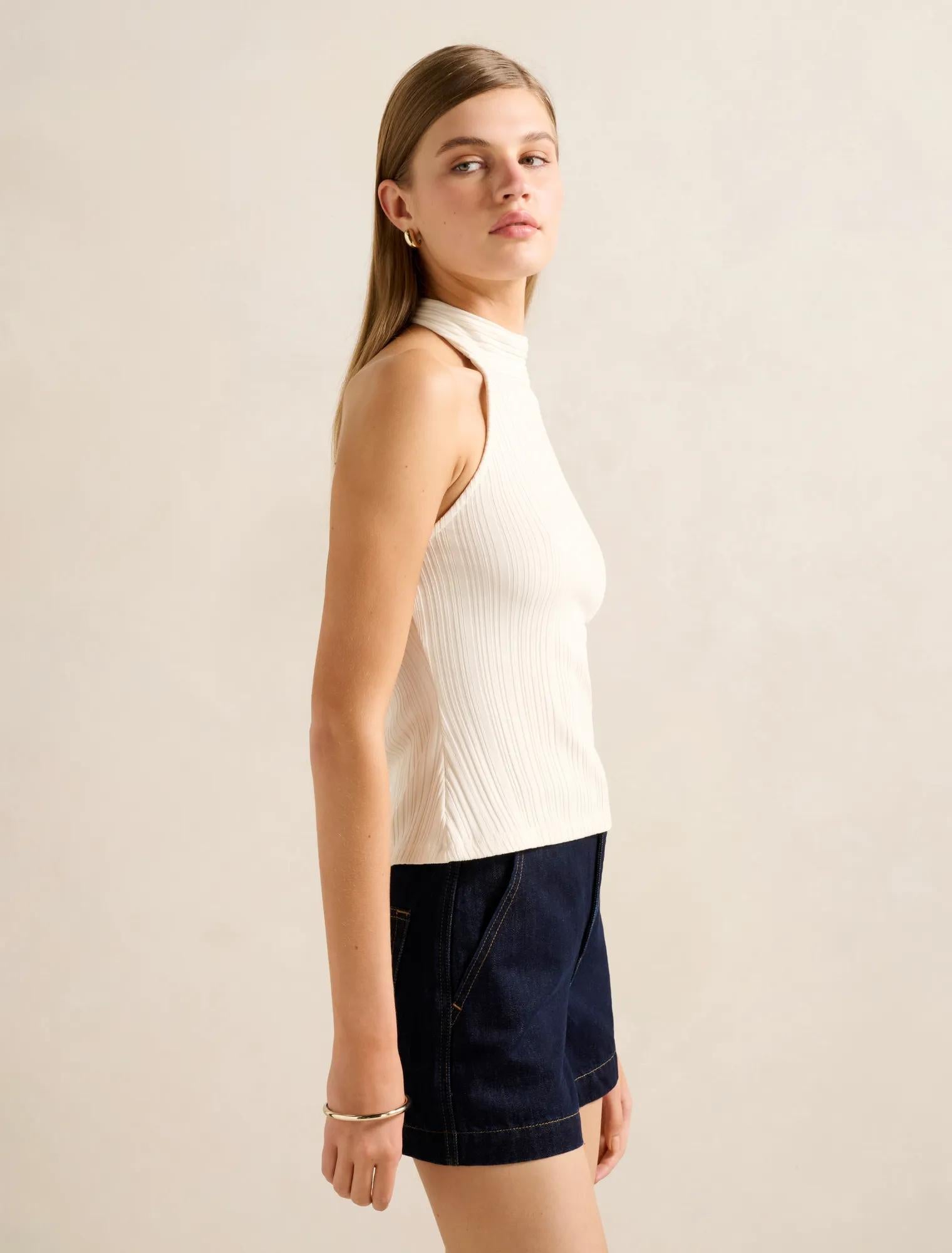 Maeve Rib Halter Top Cream