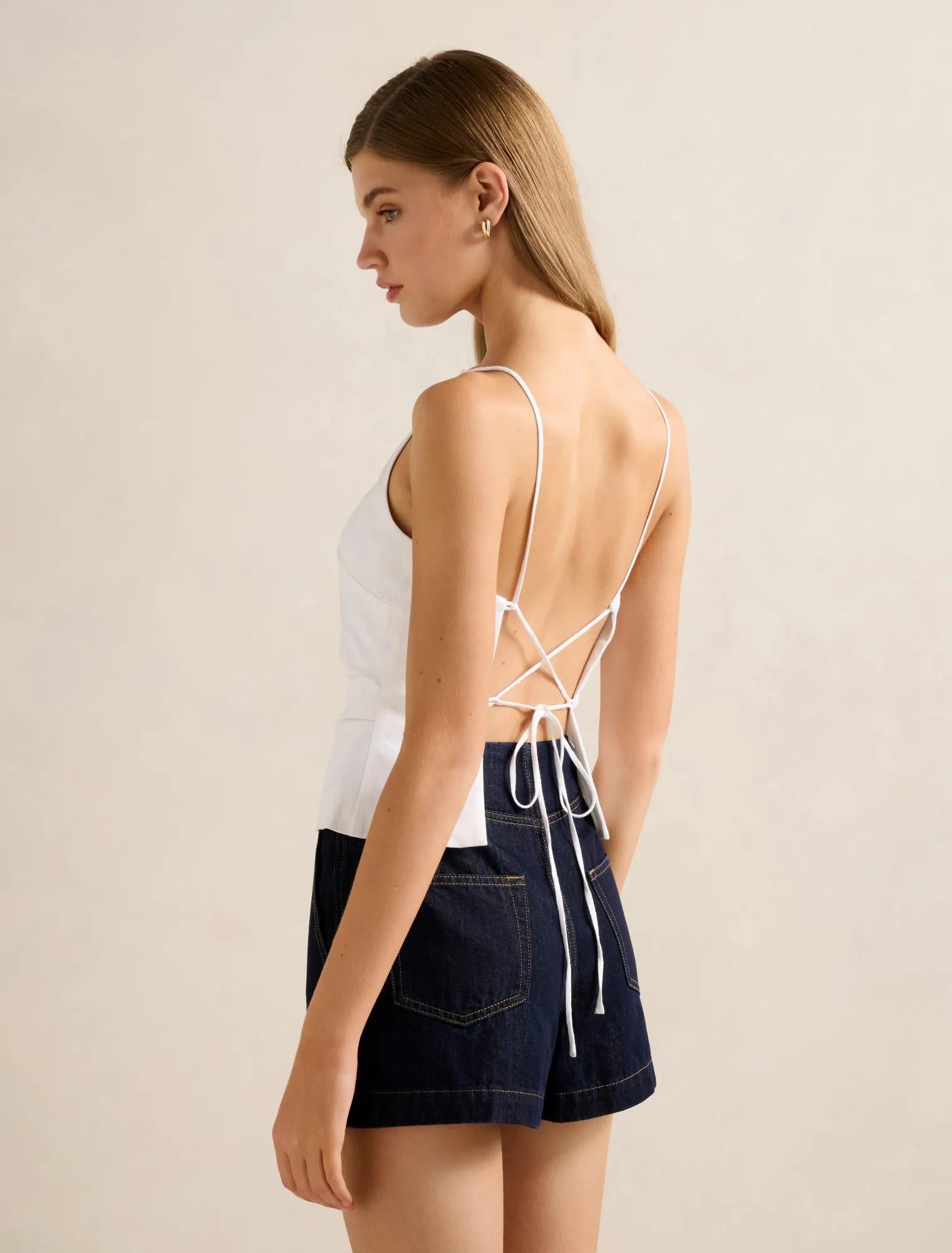 Nellie Open Back Top Porcelain