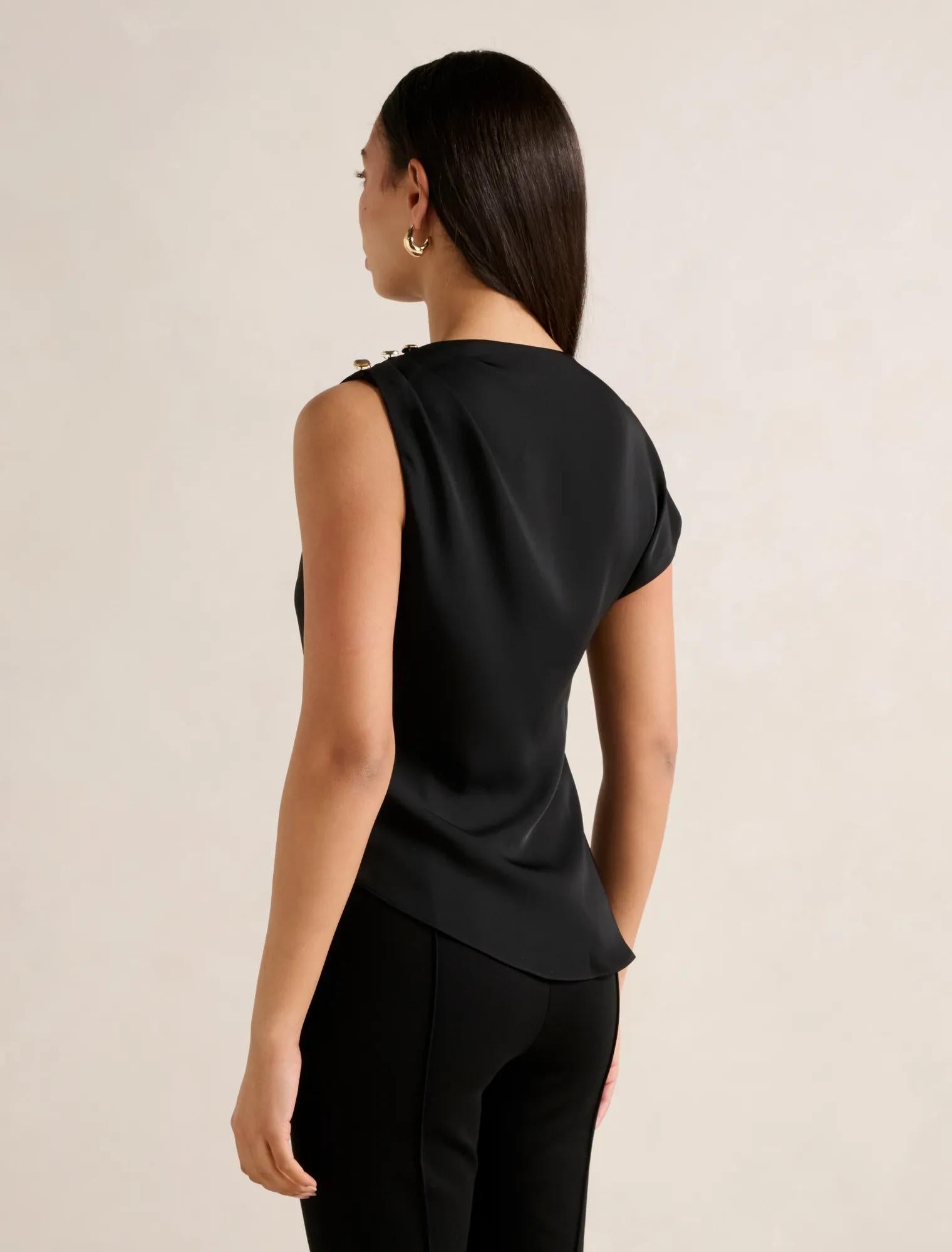 Aubery Asymmetric Draped Top Black