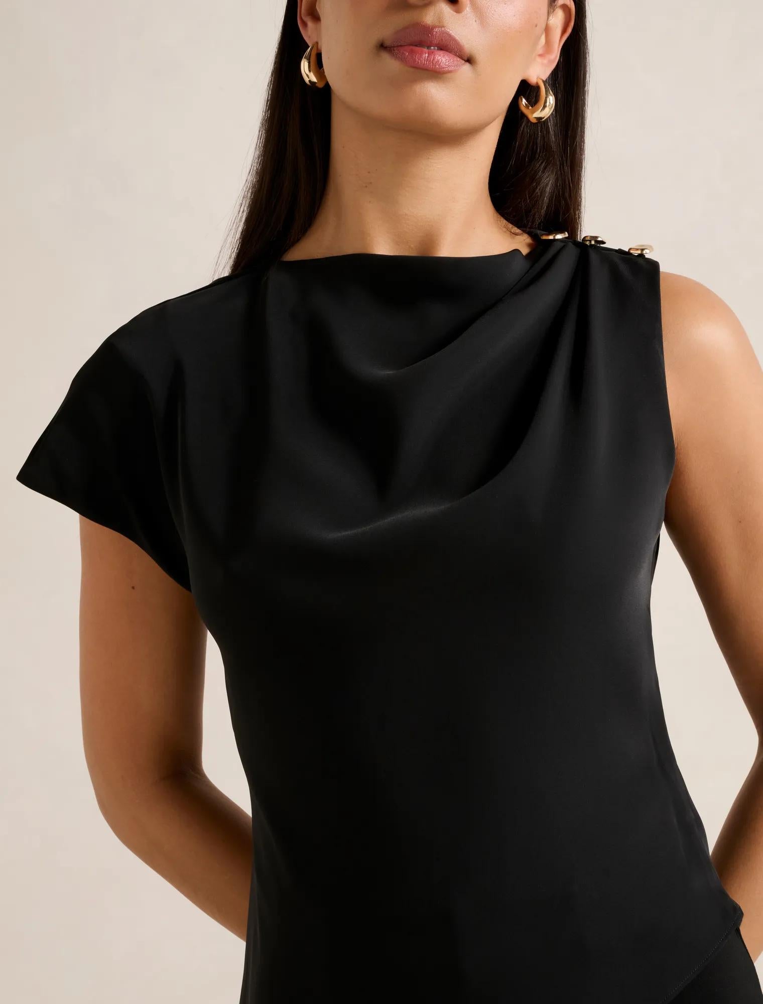 Aubery Asymmetric Draped Top Black