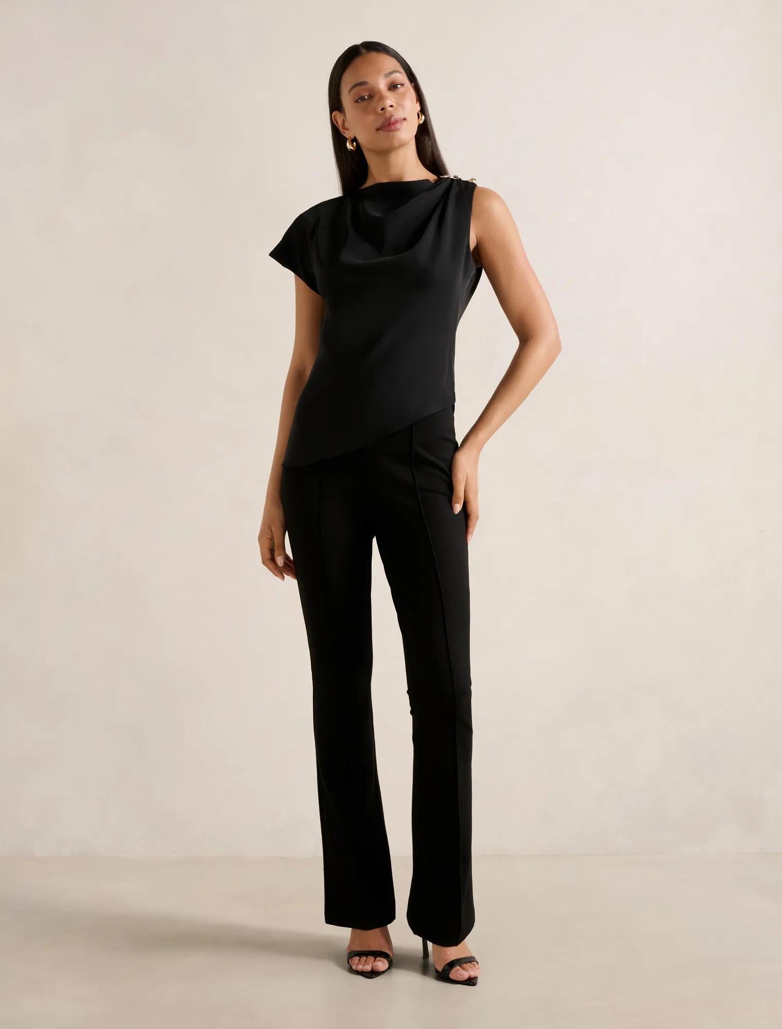 Aubery Asymmetric Draped Top Black