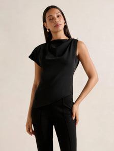 Aubery Asymmetric Draped Top Black