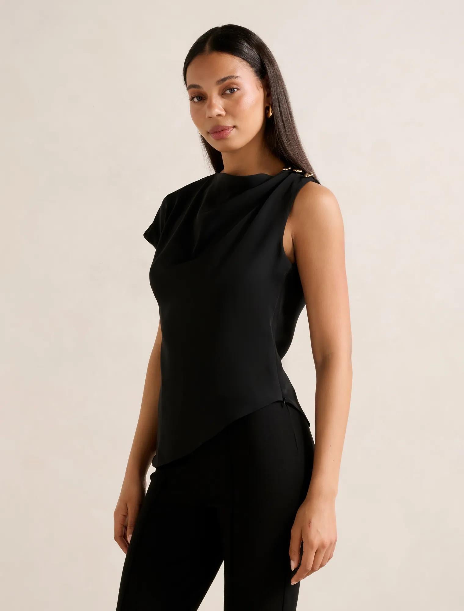 Aubery Asymmetric Draped Top Black