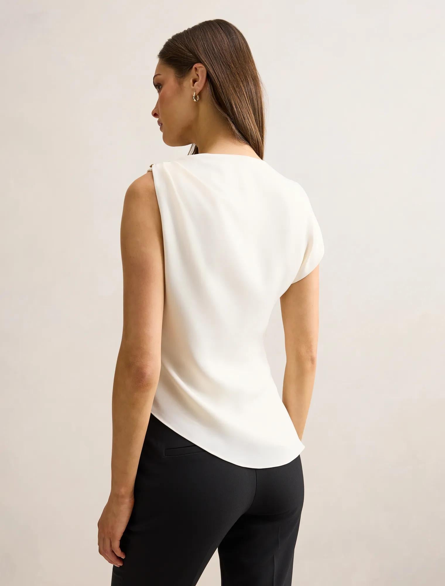 Aubery Asymmetric Draped Top Classic Ivory