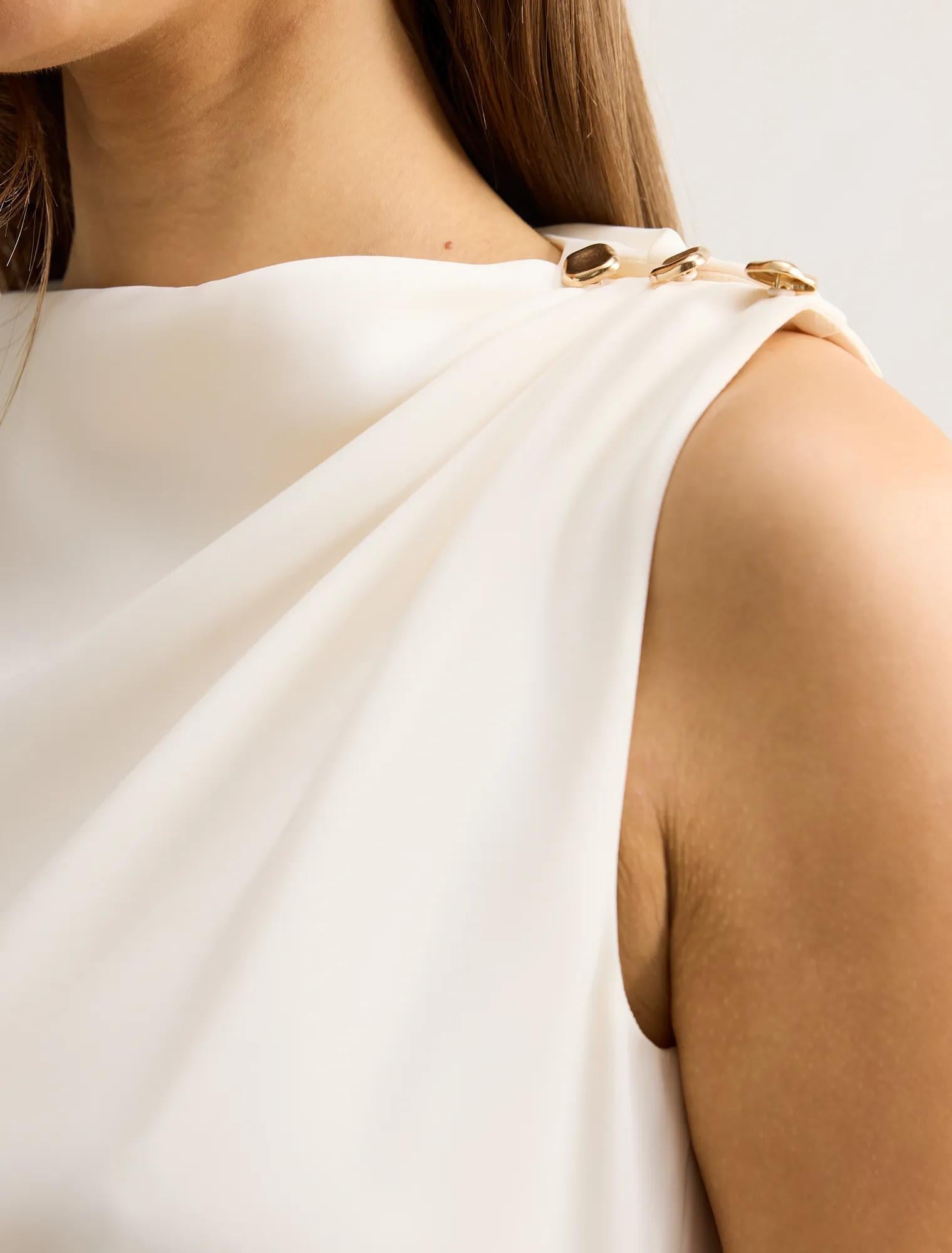 Aubery Asymmetric Draped Top Classic Ivory