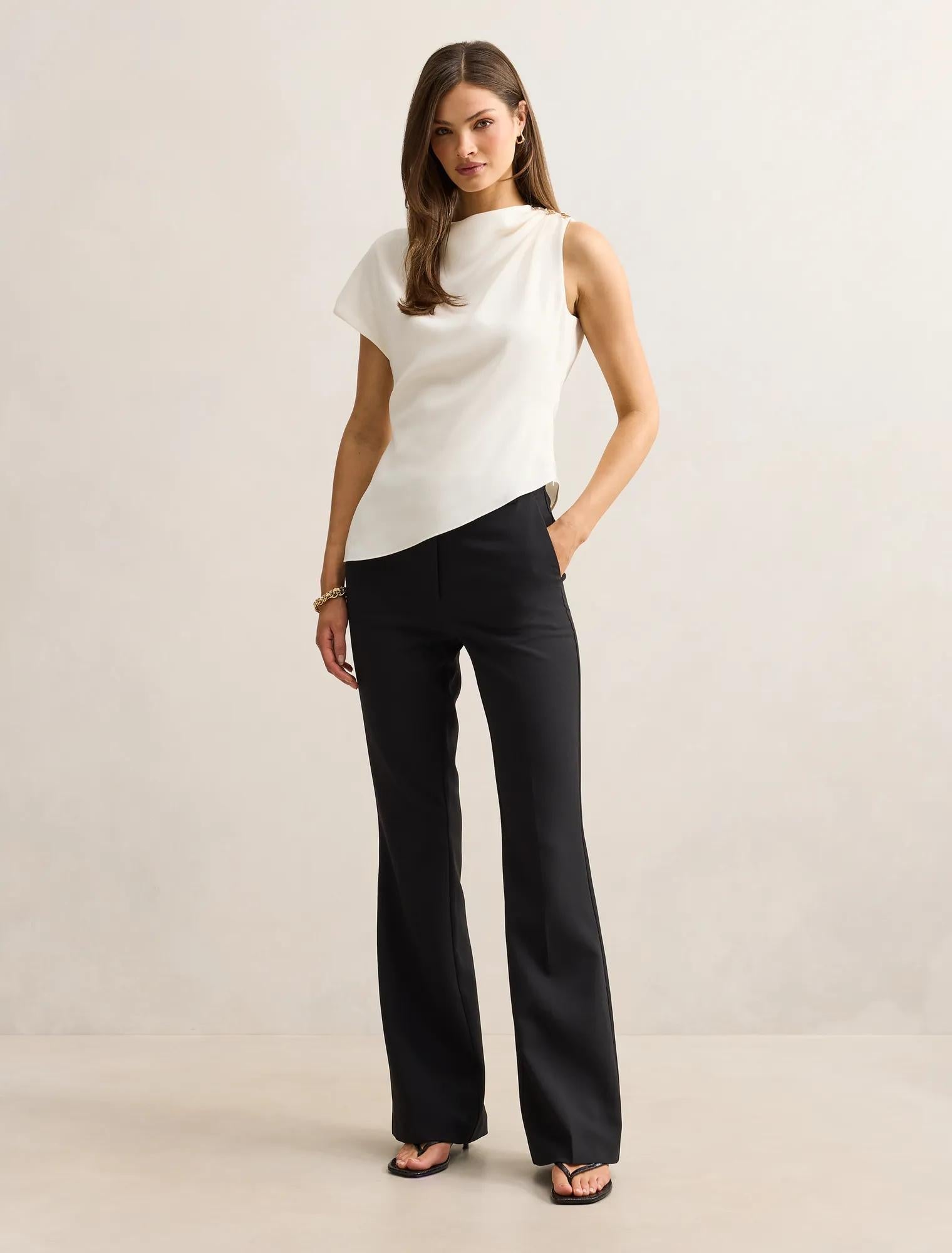 Aubery Asymmetric Draped Top Classic Ivory