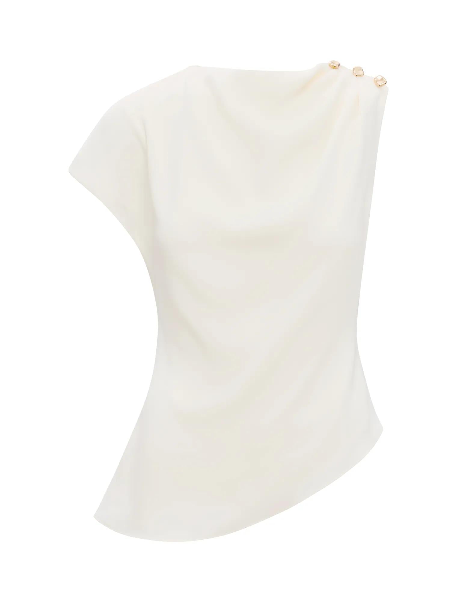 Aubery Asymmetric Draped Top Classic Ivory