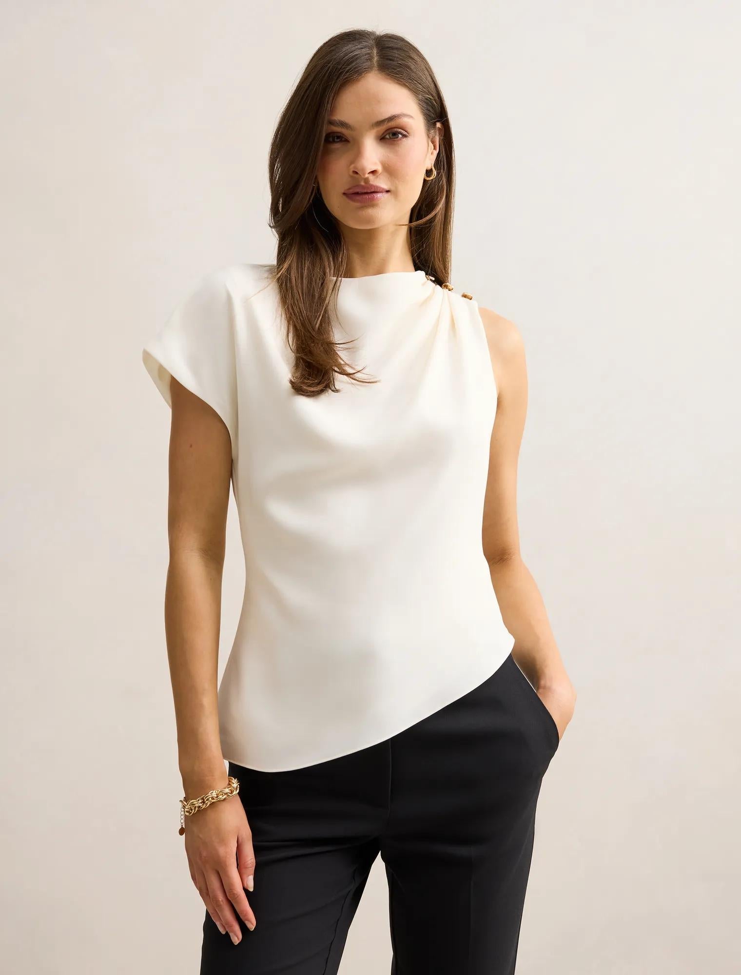 Aubery Asymmetric Draped Top Classic Ivory
