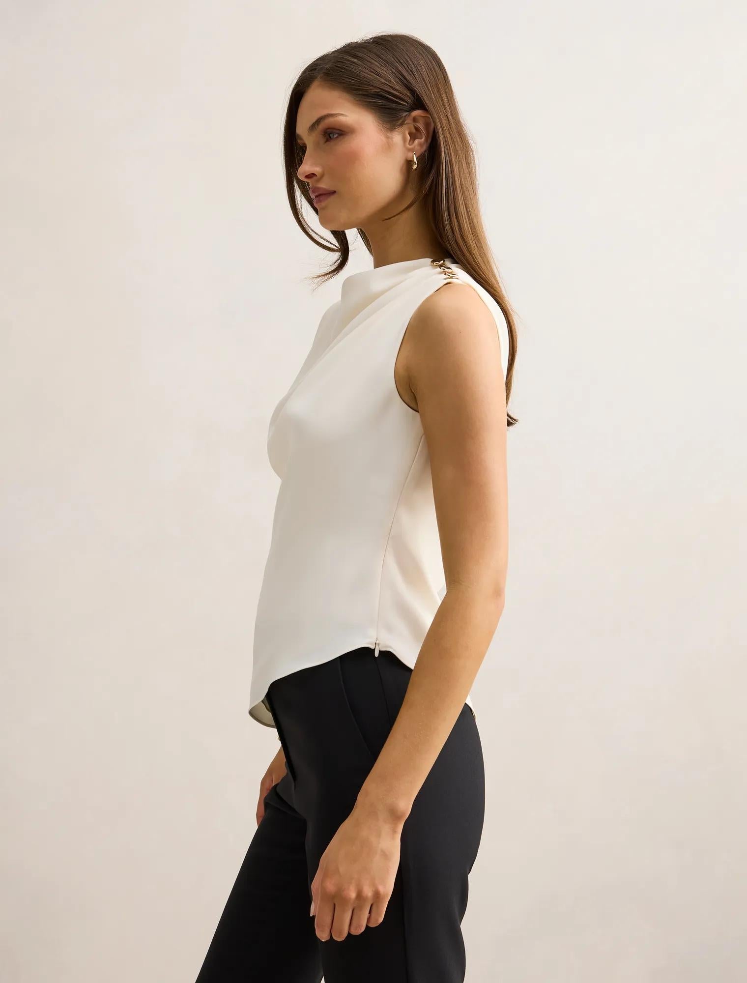 Aubery Asymmetric Draped Top Classic Ivory