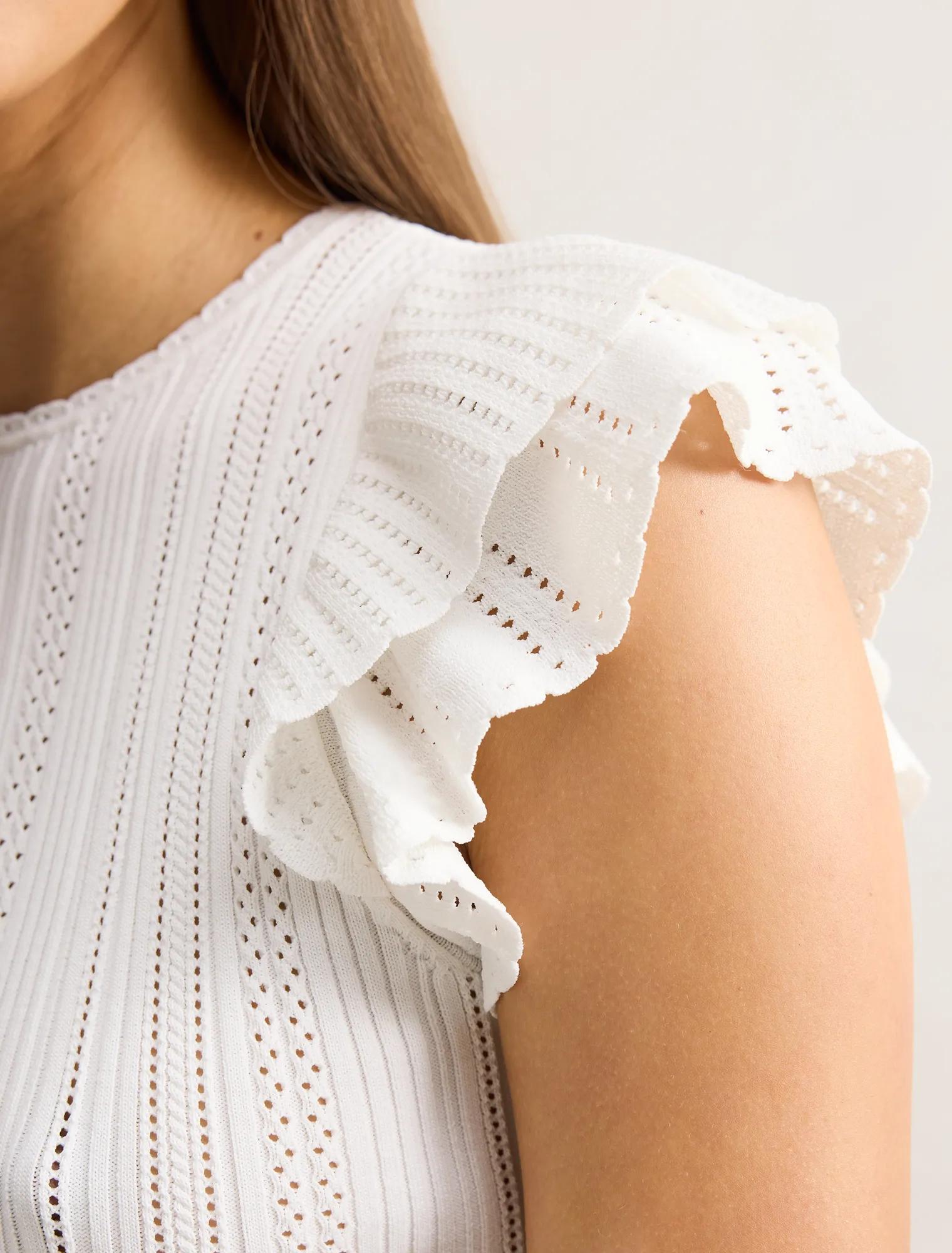 Danielle Flutter Sleeve Knit Top Cream