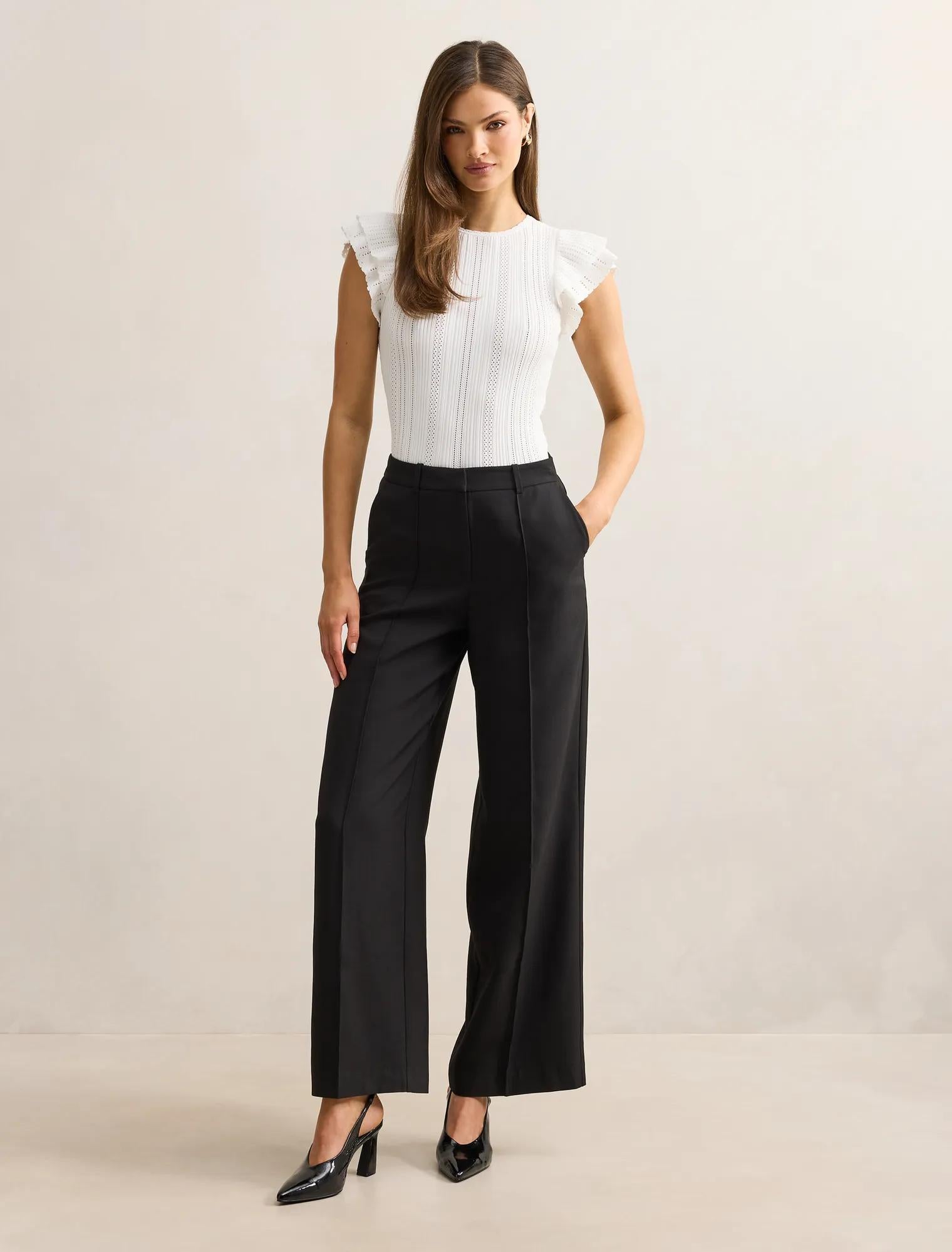 Danielle Flutter Sleeve Knit Top Cream
