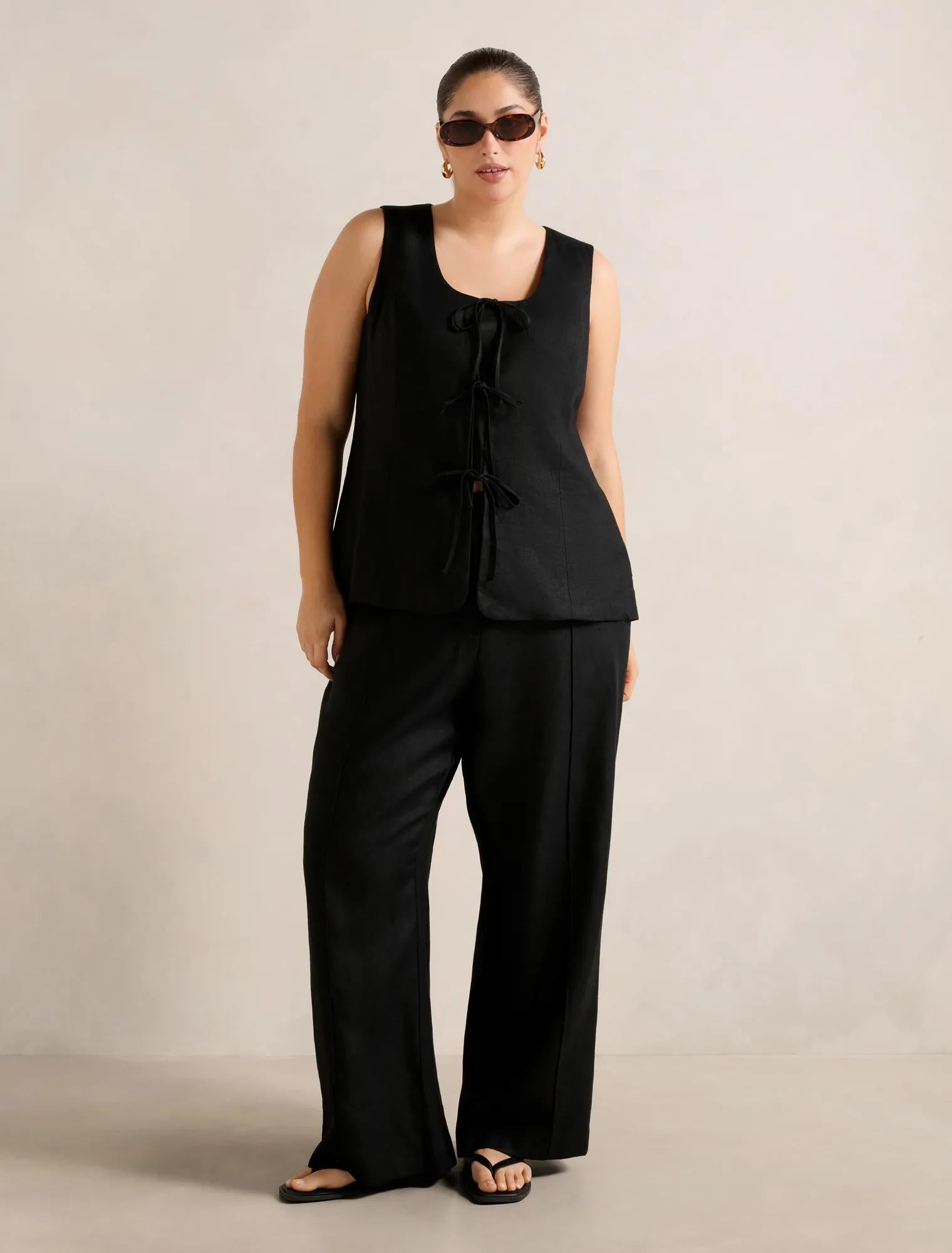 Tia Curve Tie Front Waistcoat Black