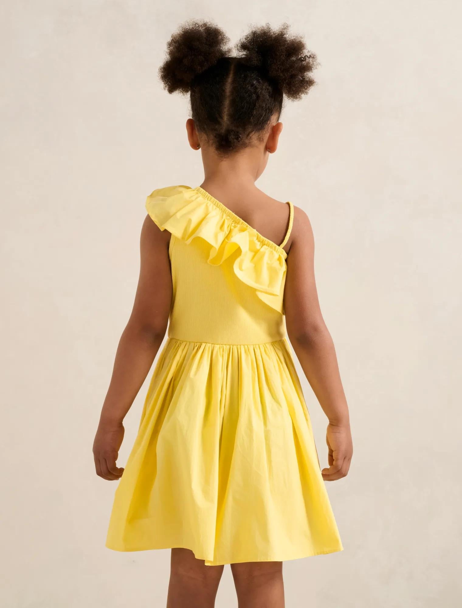 Sadie Girls One-Shoulder Frill Dress Pineapple Yellow