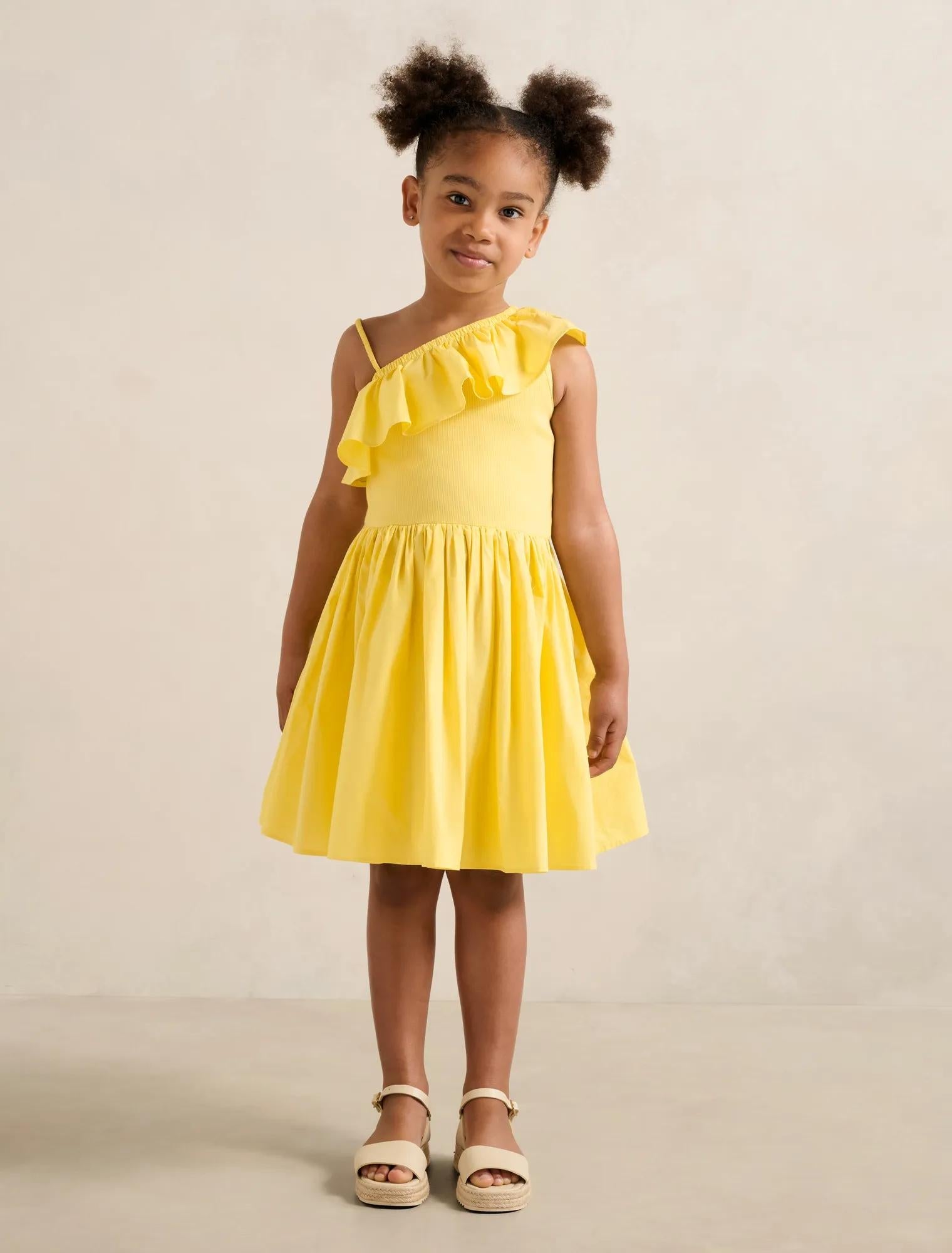 Sadie Girls One-Shoulder Frill Dress Pineapple Yellow