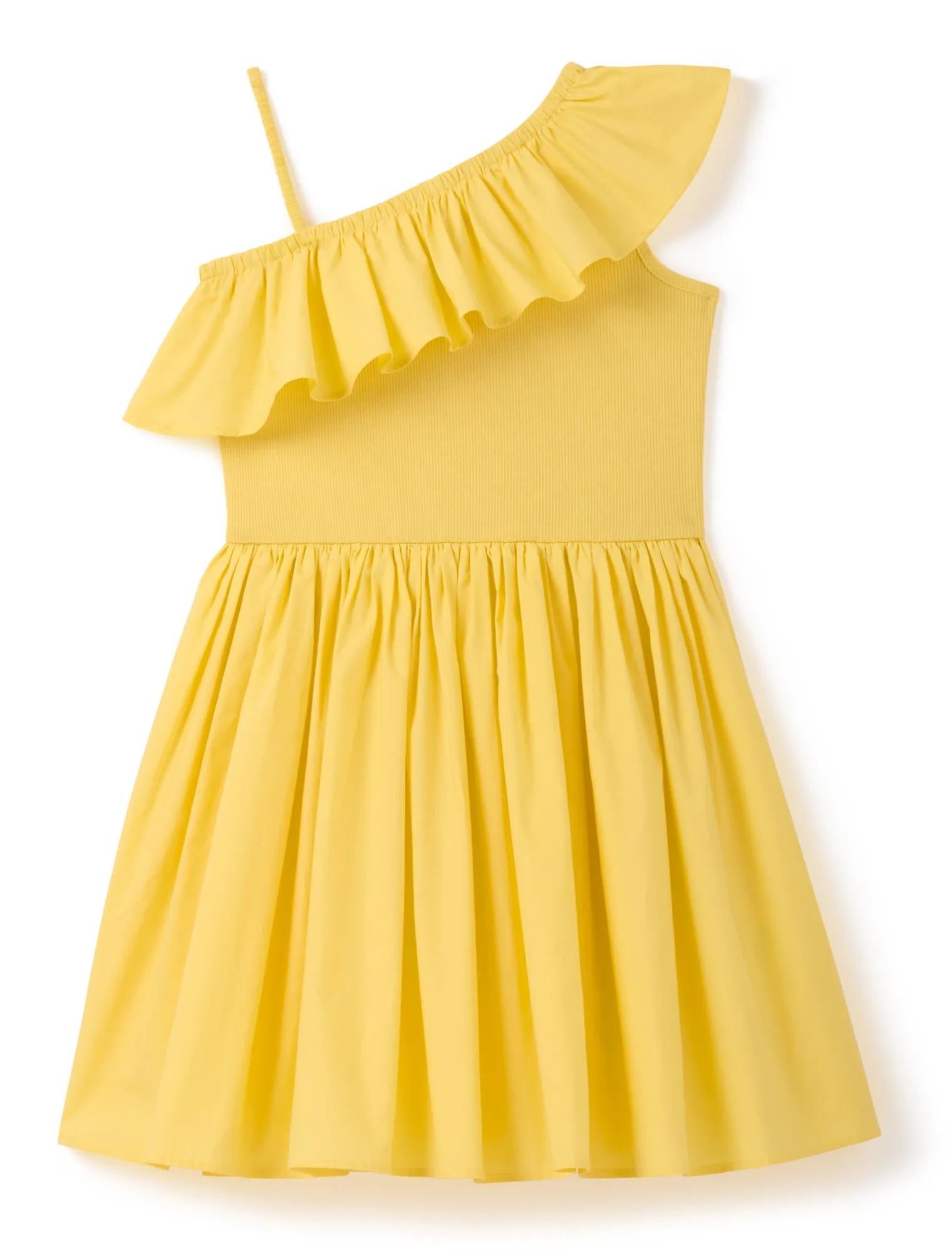 Sadie Girls One-Shoulder Frill Dress Pineapple Yellow