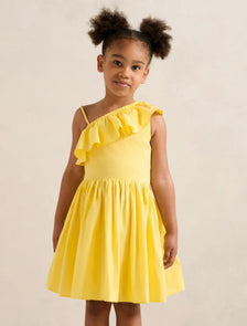 Sadie Girls One-Shoulder Frill Dress Pineapple Yellow