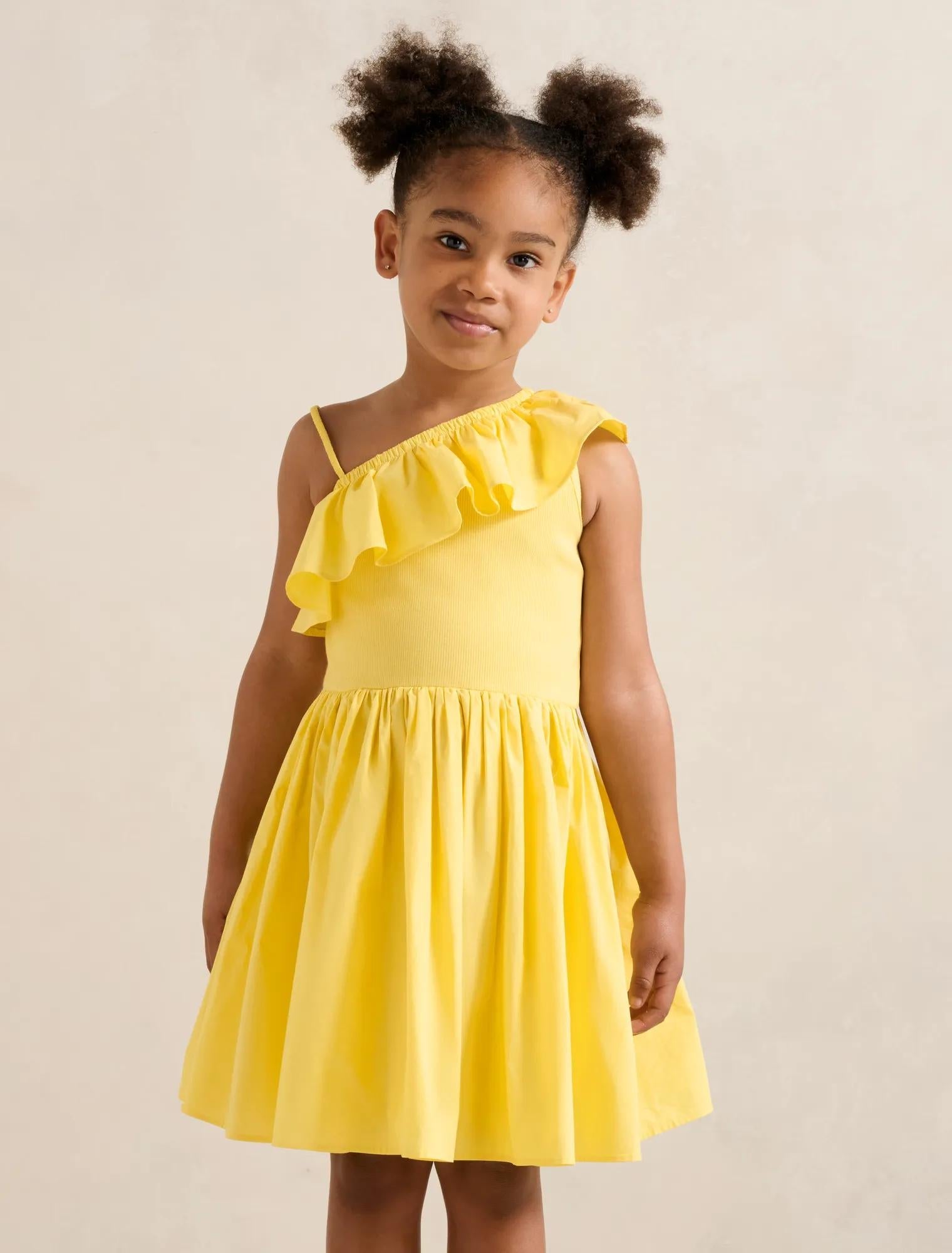 Sadie Girls One-Shoulder Frill Dress Pineapple Yellow