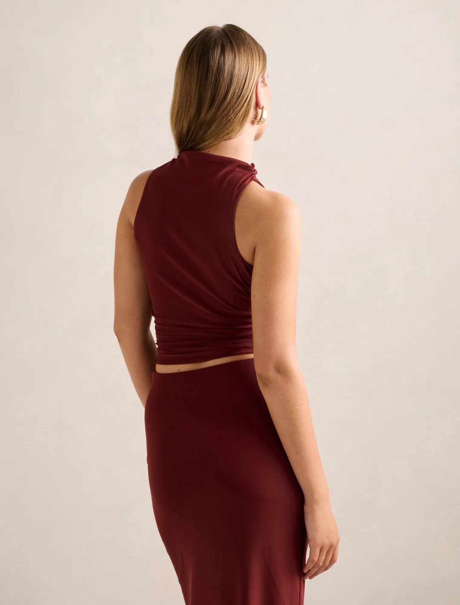 Savannah Ruched Mesh Top Rosewood Co-ord