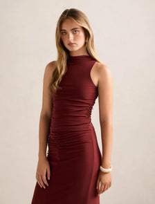 Savannah Ruched Mesh Top Rosewood Co-ord