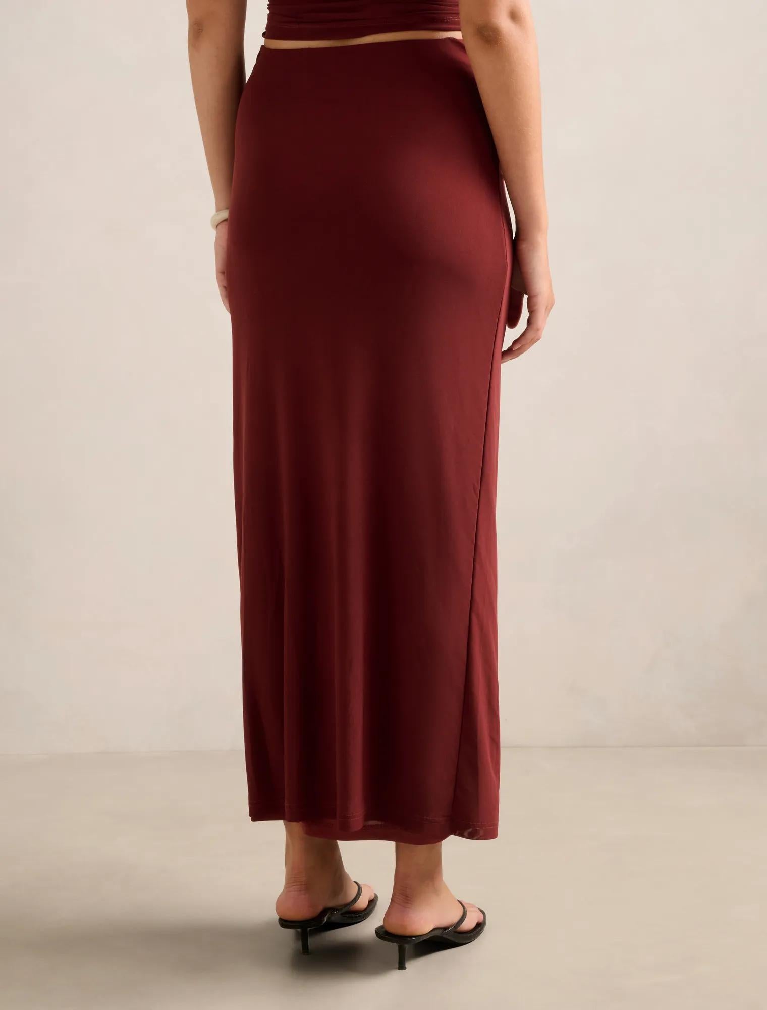 Savannah Ruched Mesh Skirt Rosewood Co-ord