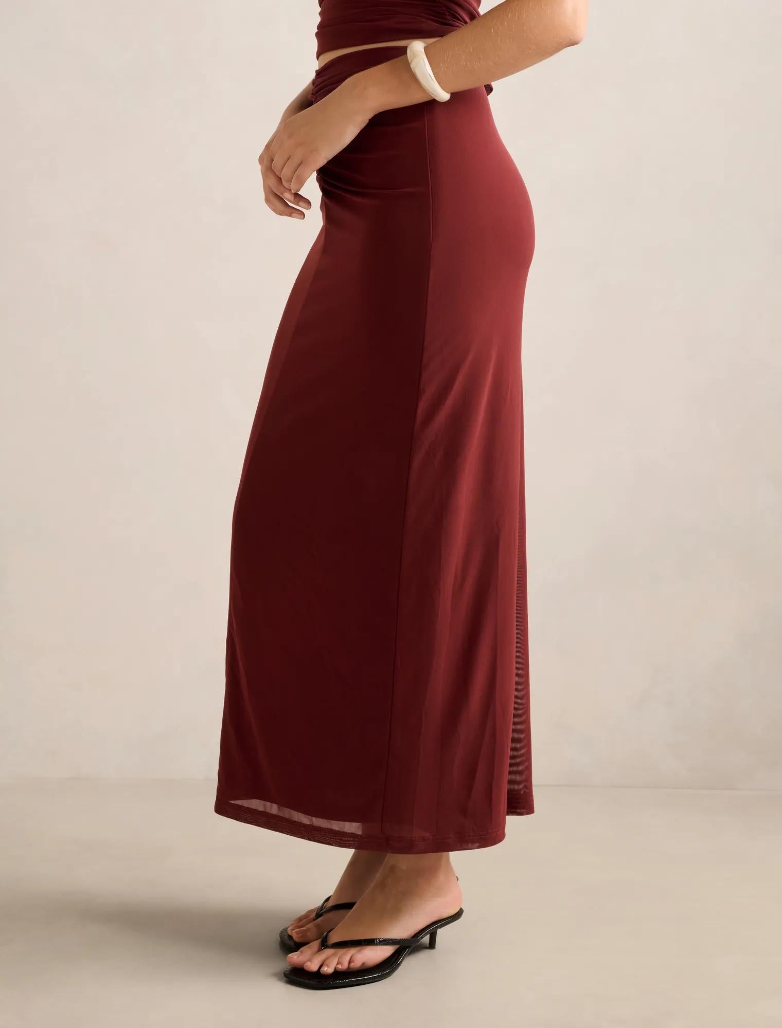 Savannah Ruched Mesh Skirt Rosewood Co-ord