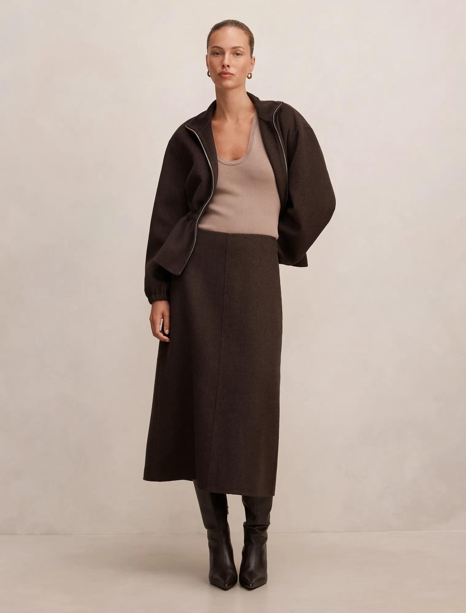 Amara Felled Midi Skirt Chocolate Set