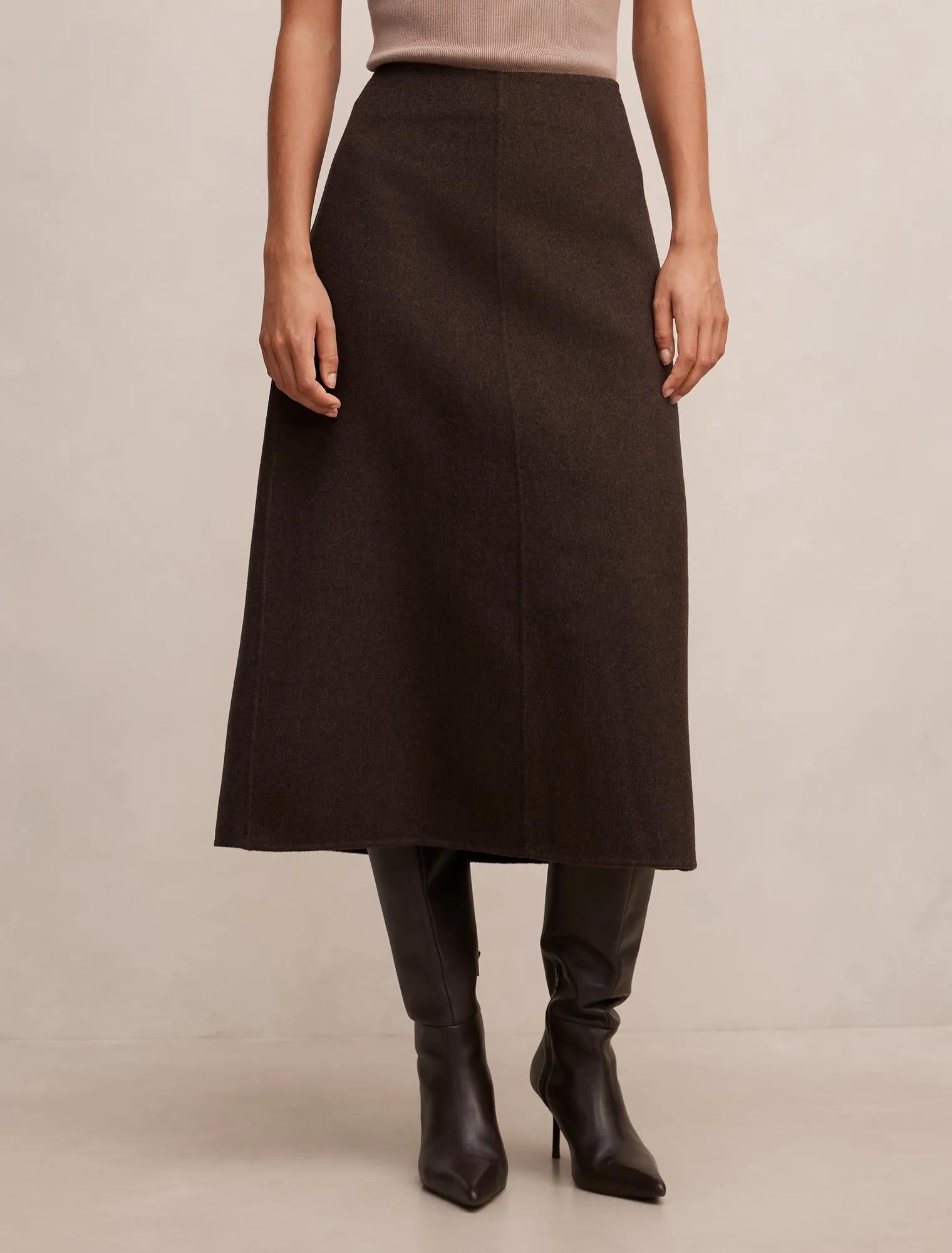Amara Felled Midi Skirt Chocolate Set