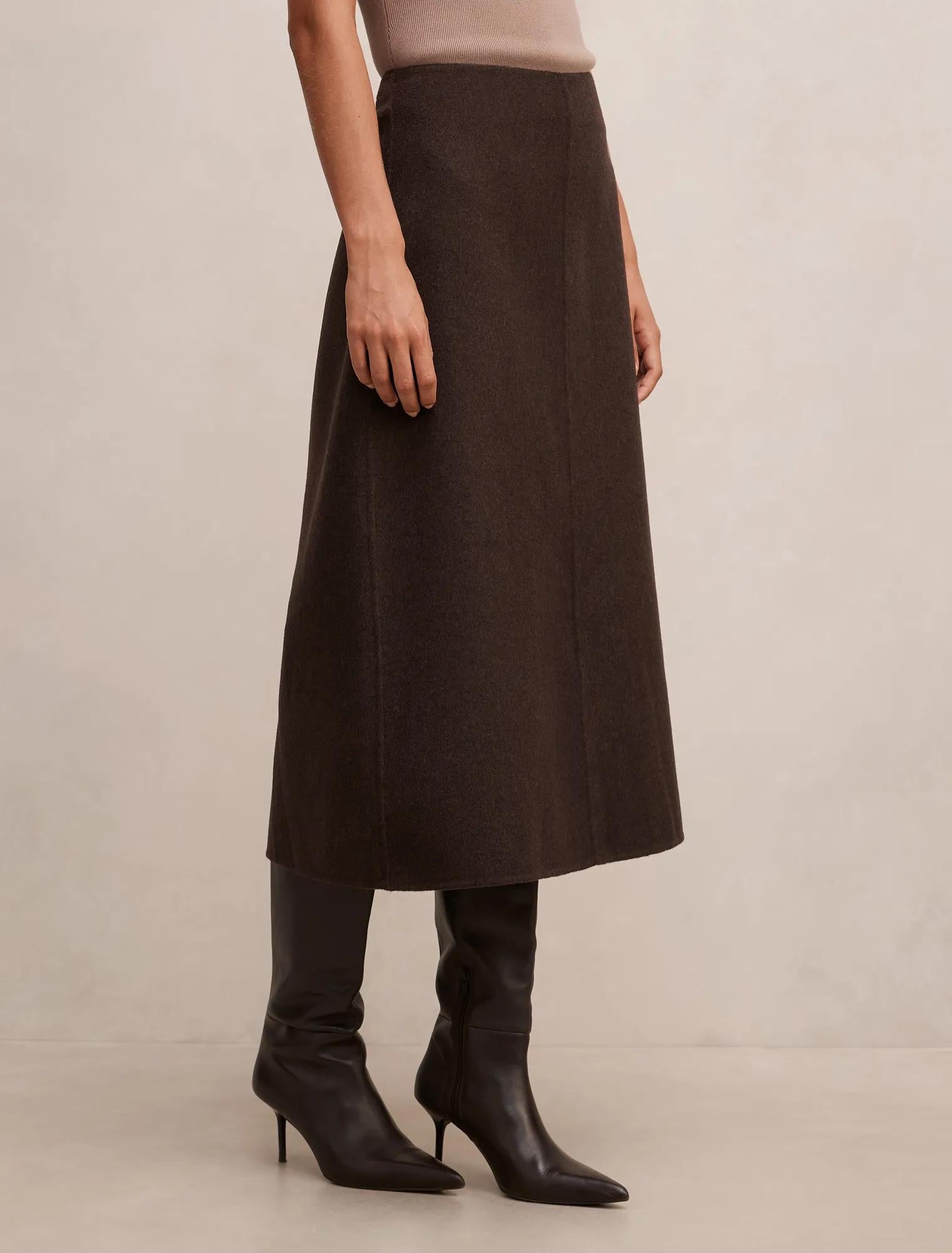 Amara Felled Midi Skirt Chocolate Set