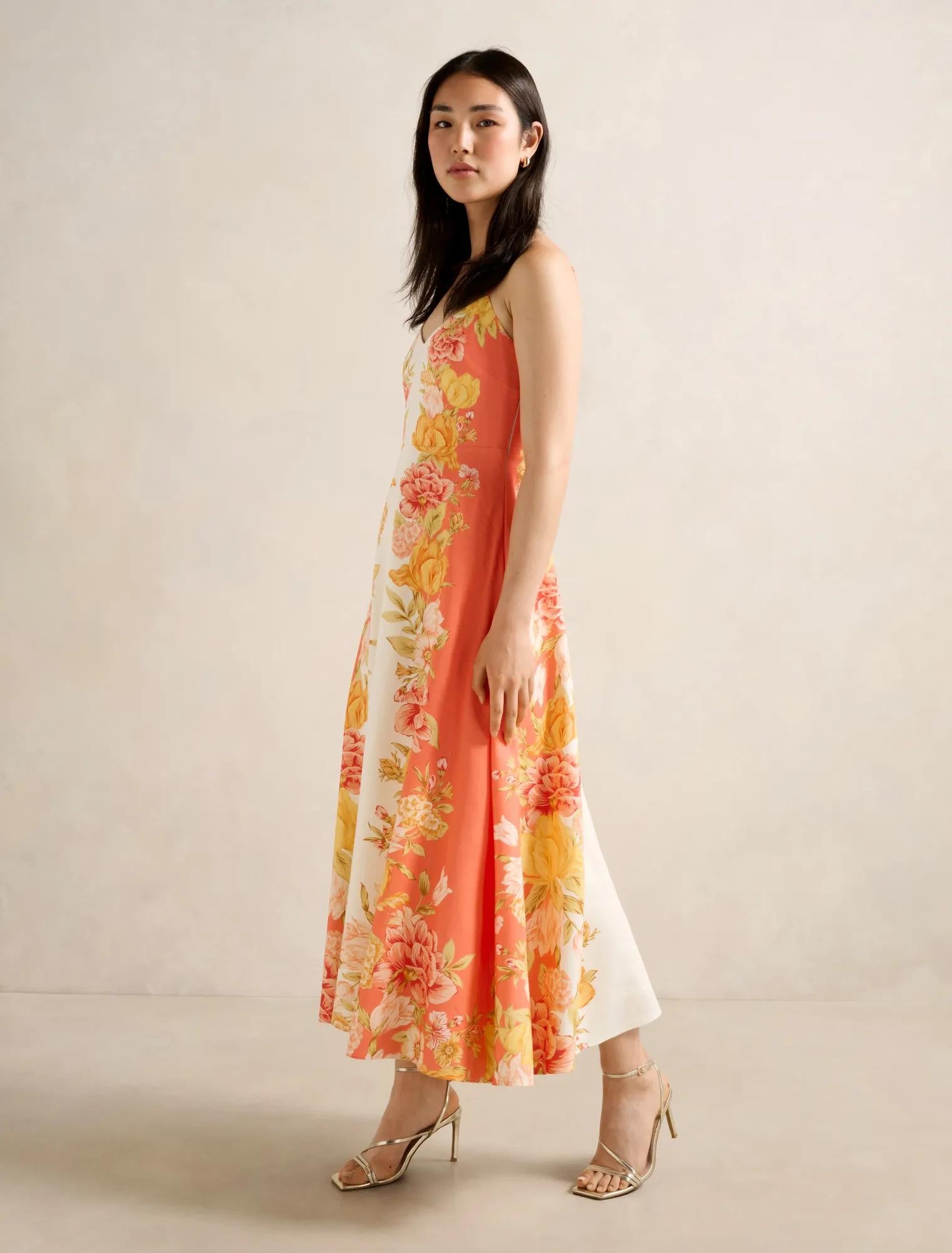 Livvy Strappy Linen Midi Dress Mercia Floral