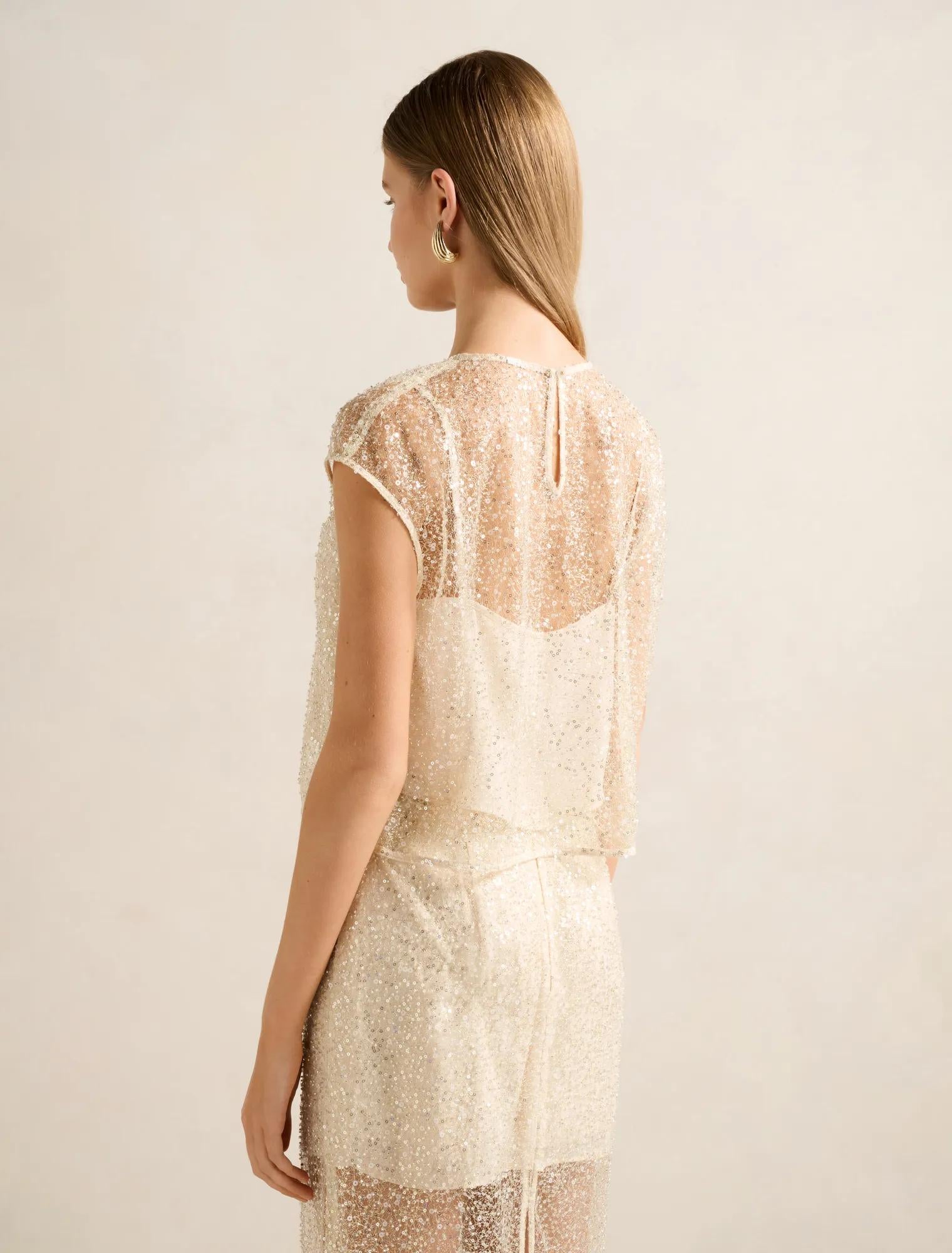 Gianna Embellished Top Almond White Co-ord