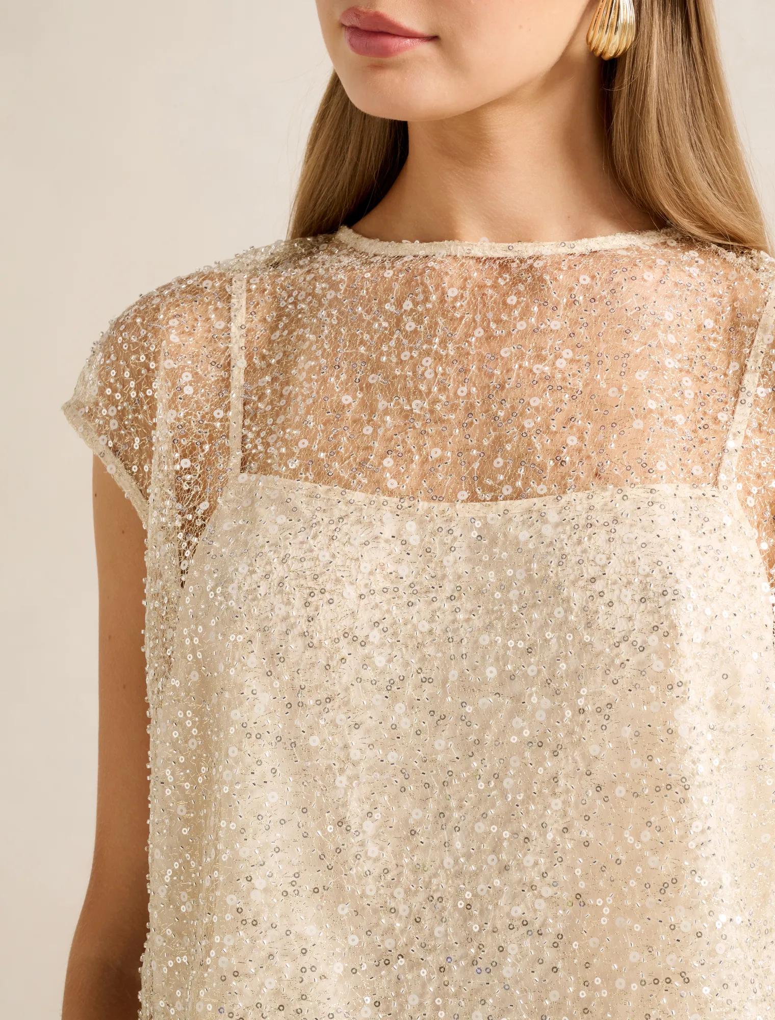 Gianna Embellished Top Almond White Co-ord