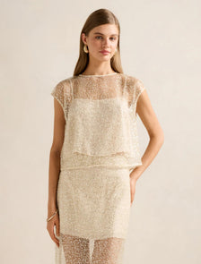 Gianna Embellished Top Almond White Co-ord