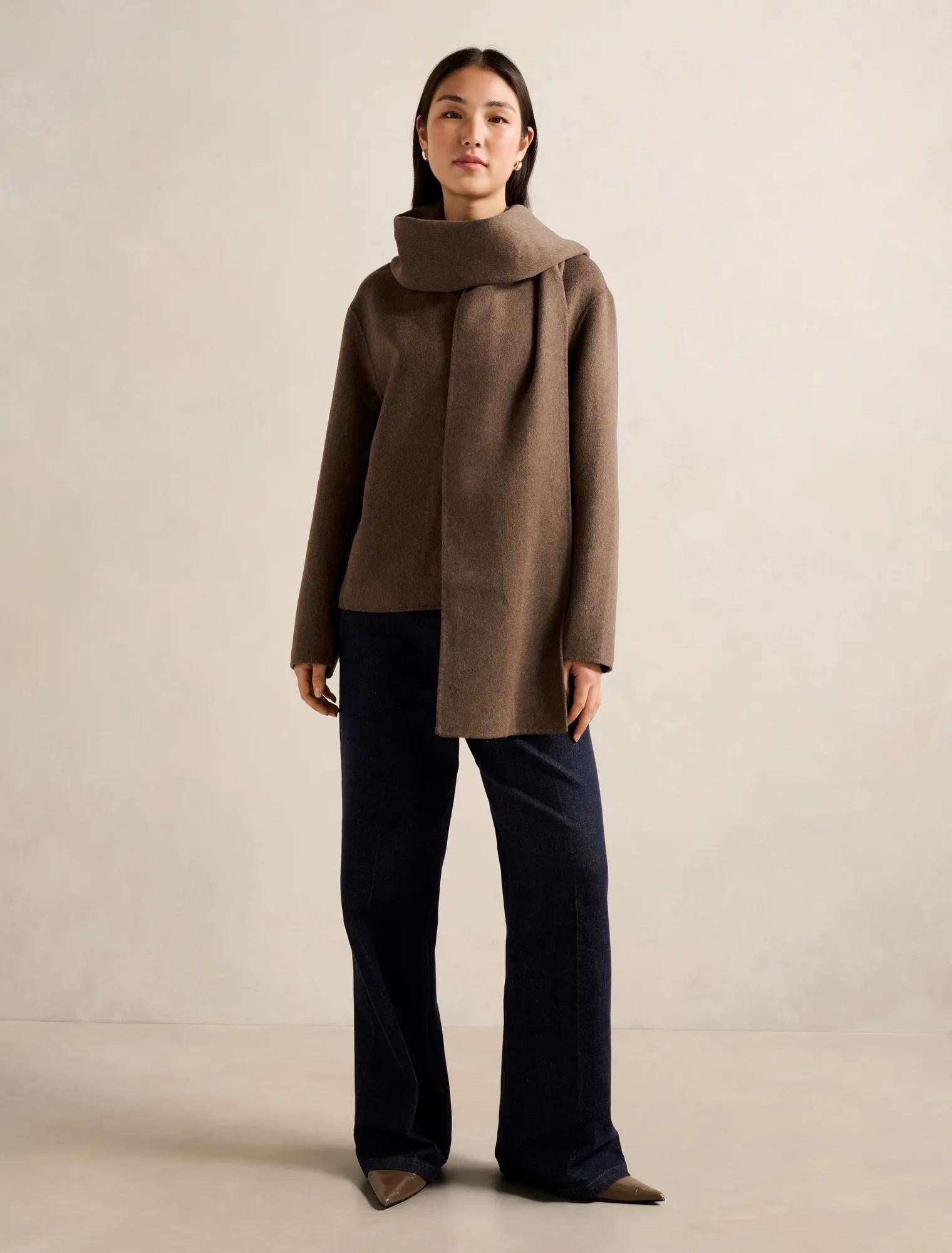 Sutton Scarf Coat Mid Brown Marle
