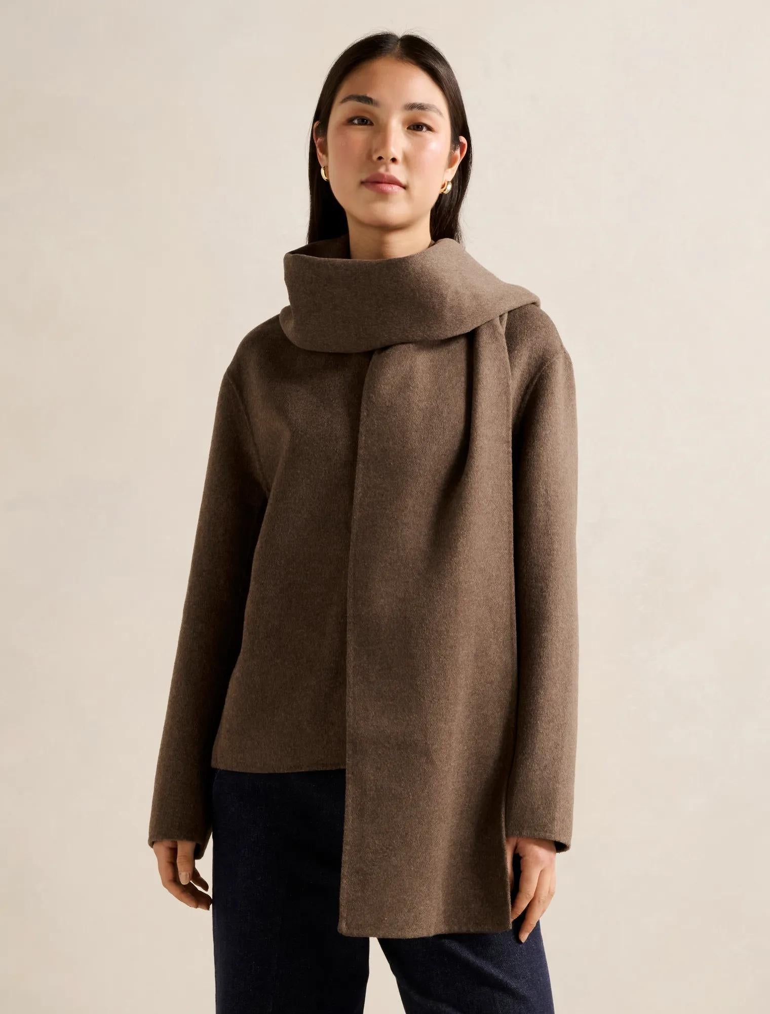 Sutton Scarf Coat Mid Brown Marle