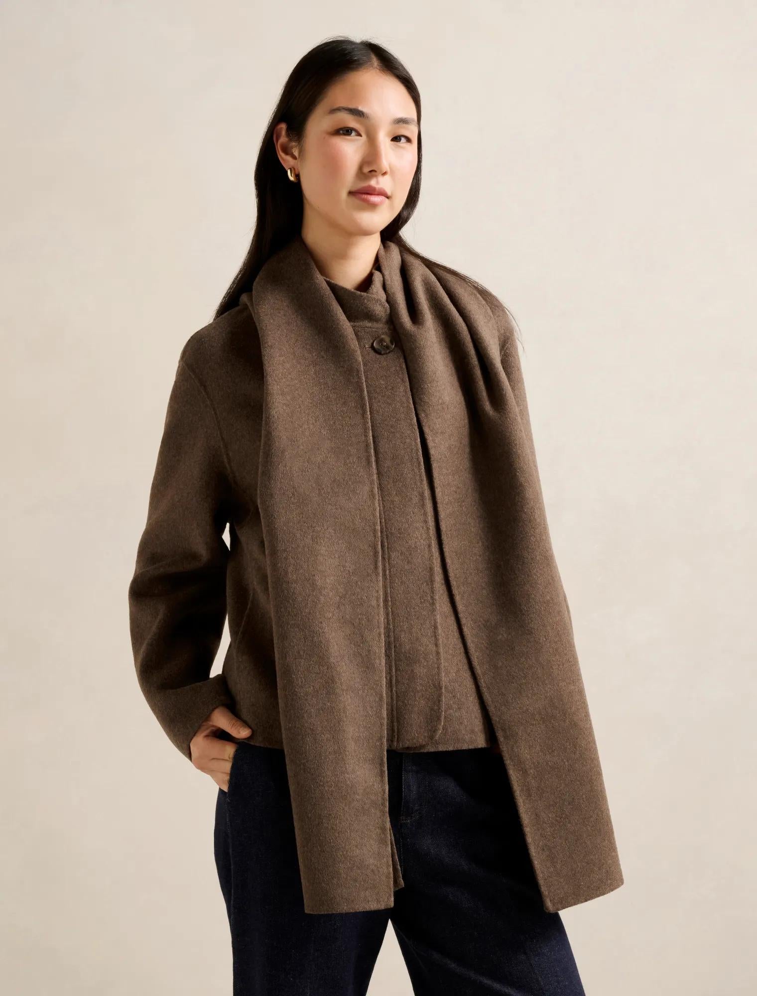 Sutton Scarf Coat Mid Brown Marle