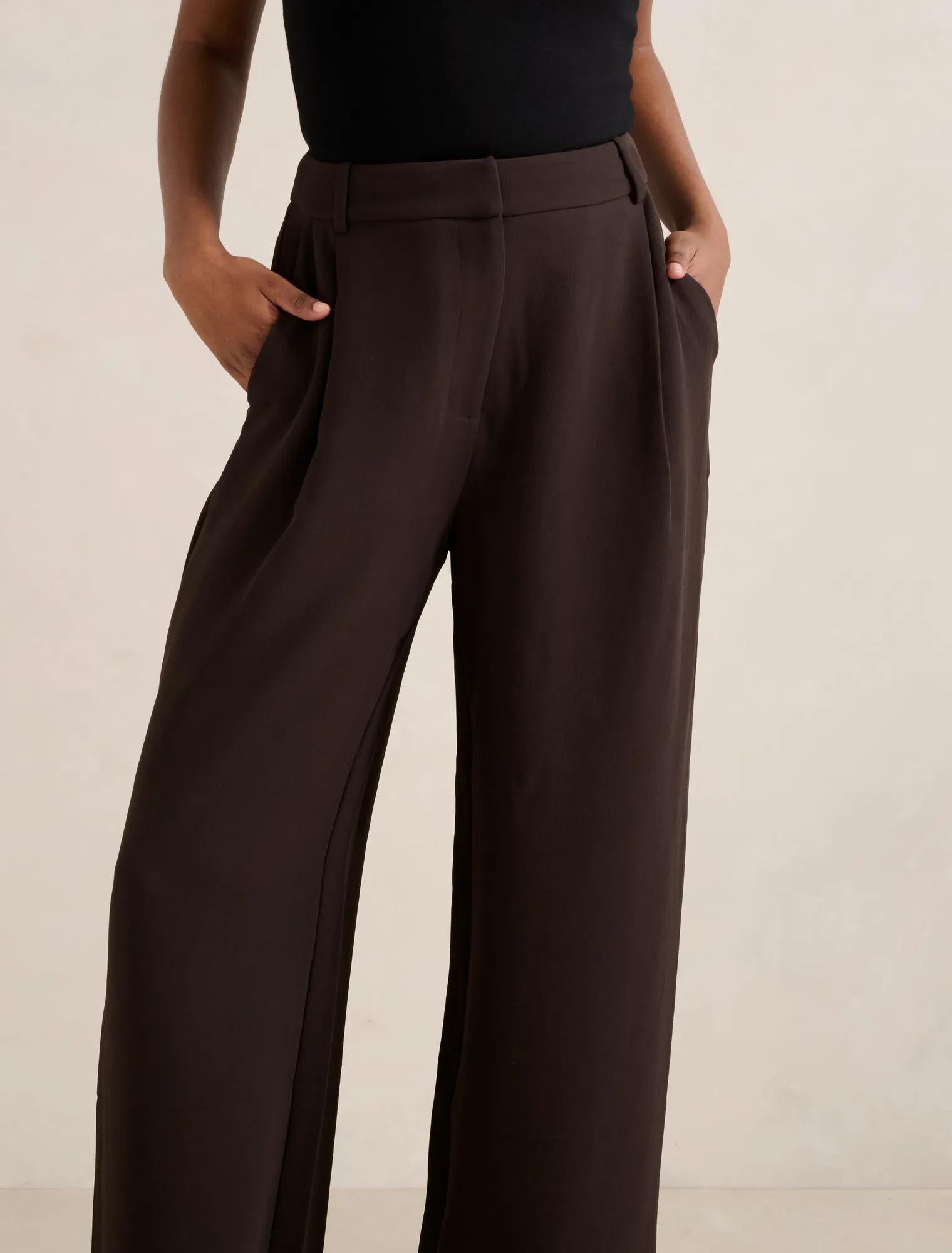 Margot Petite Wide Leg Pants Chocolate
