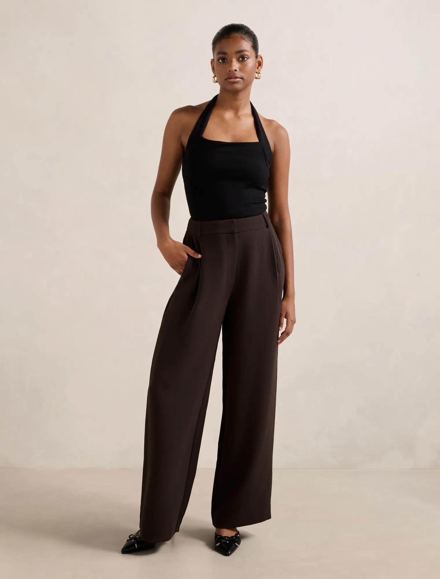 Margot Petite Wide Leg Pants Chocolate