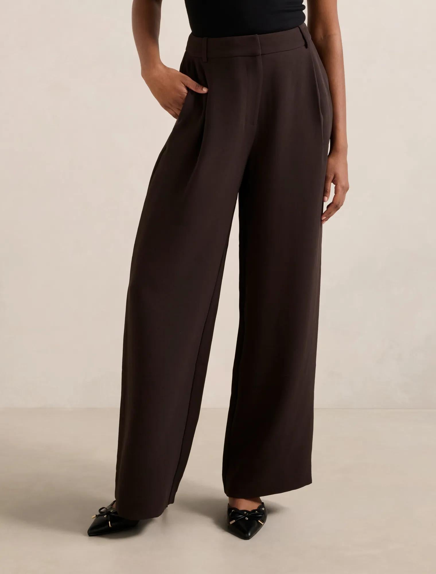 Margot Petite Wide Leg Pants Chocolate